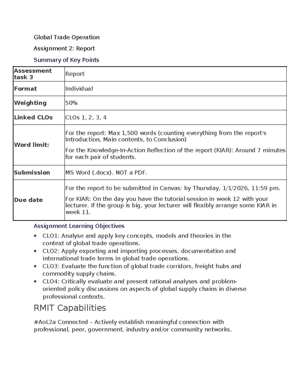 Global Trade Operation Assignment 2: Key Points Summary Report - Studocu