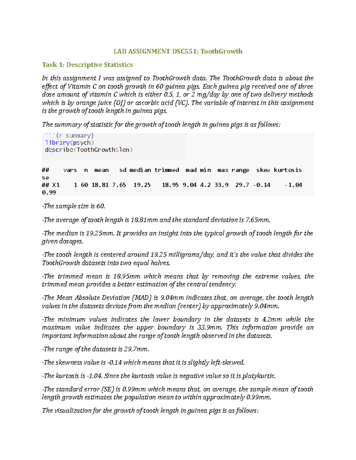 LAB- Assignment - LAB ASSIGNMENT DSC551: ToothGrowth Task 1 ...