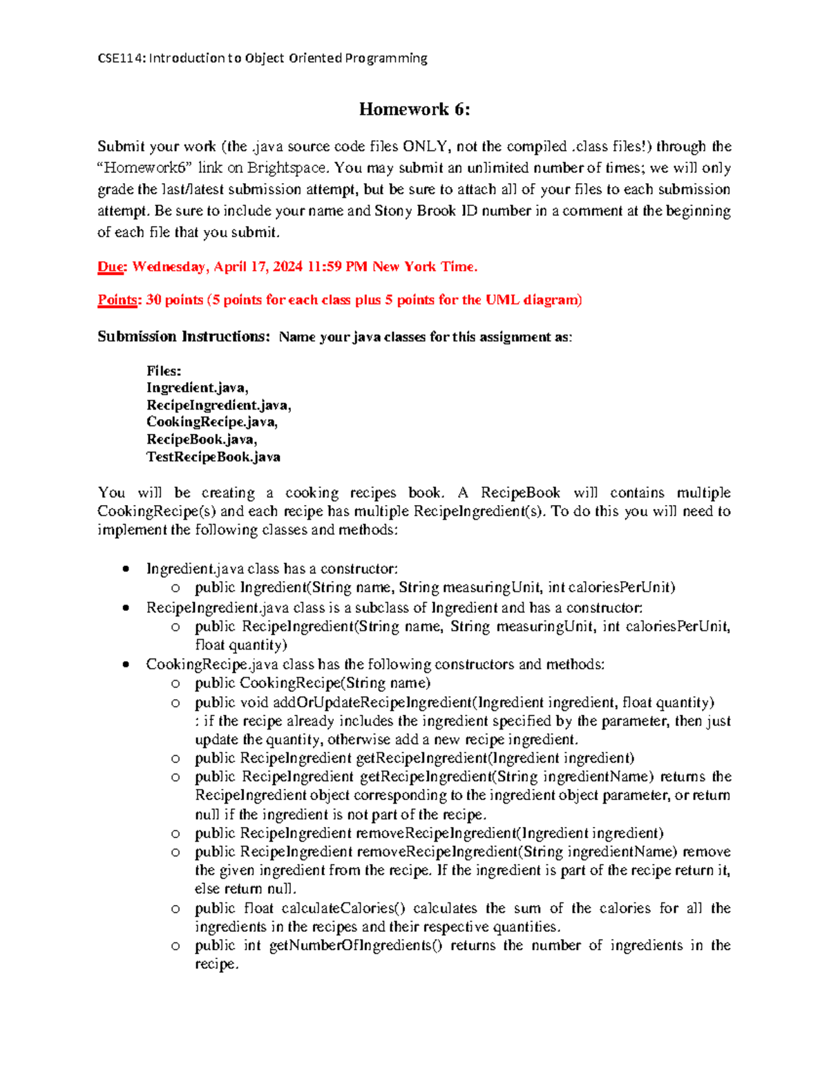 CSE114: Homework 6 - Cooking Recipe Book Implementation Guide - Studocu