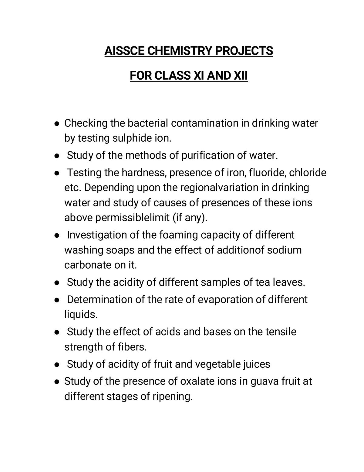 AISSCE Chemistry Projects for Class XI & XII: Research Ideas and ...