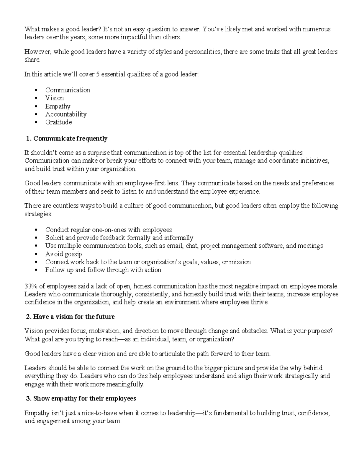 Essential Qualities of a Good Leader: Key Traits for Success - Studocu