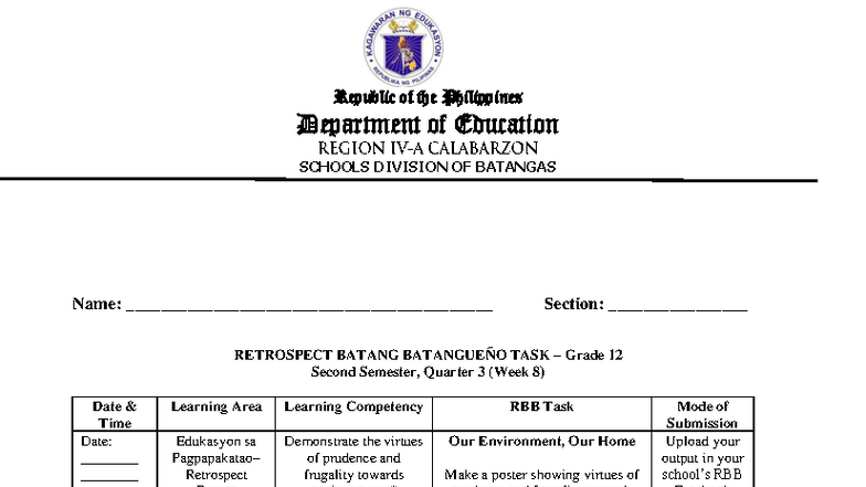 RBB Task: Virtues of Prudence & Frugality - Grade 12, Q3 - Studocu