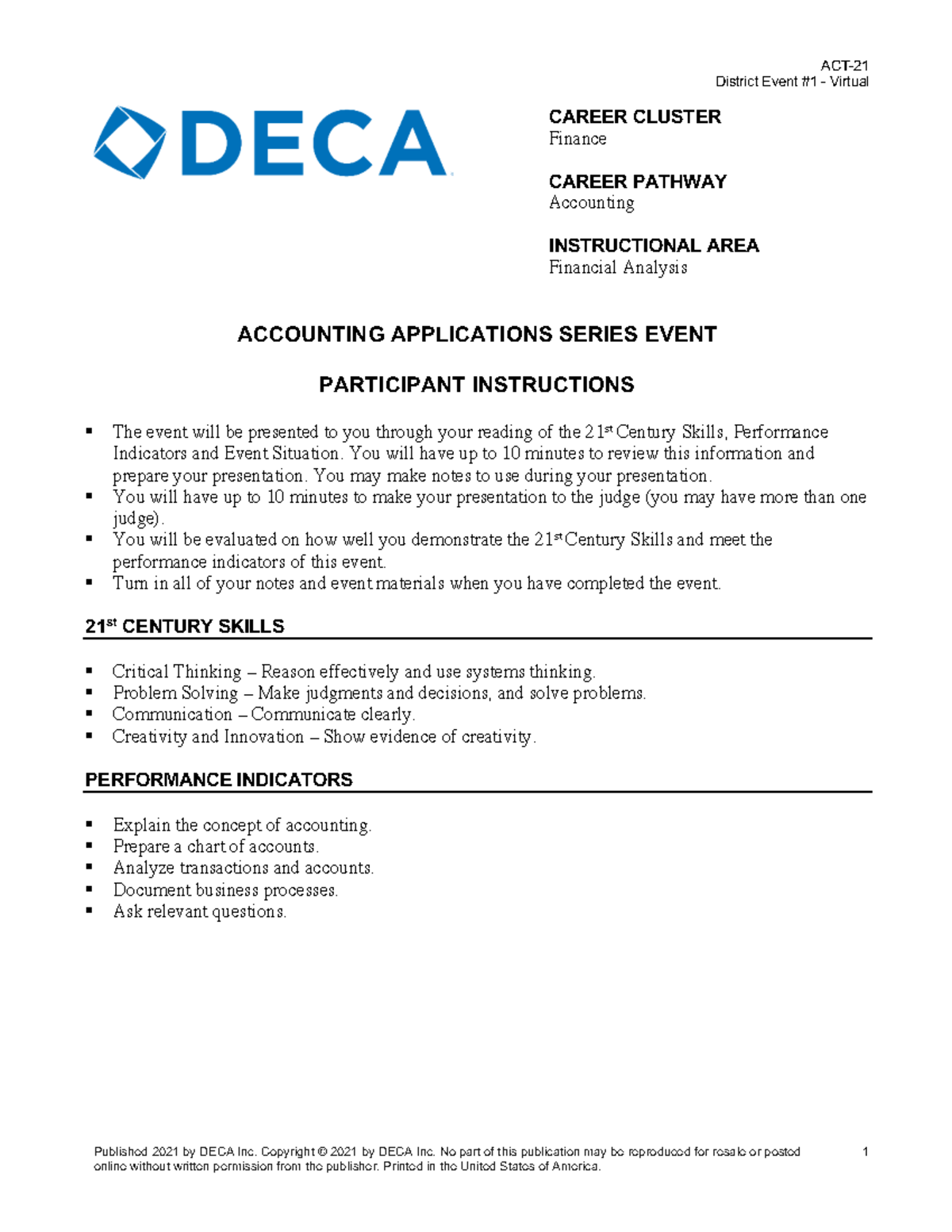 DECA ACT 2021 District Event: Virtual Accounting Applications Guide ...