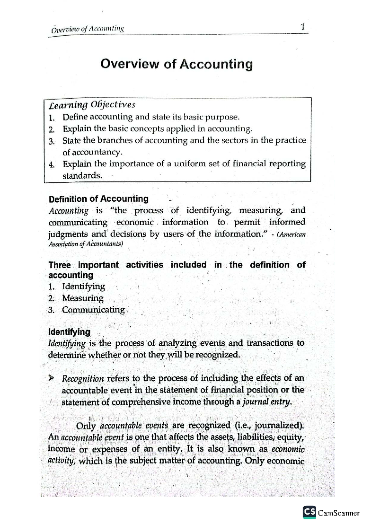 CFAS 101: Overview of Accounting Concepts and Principles - Studocu