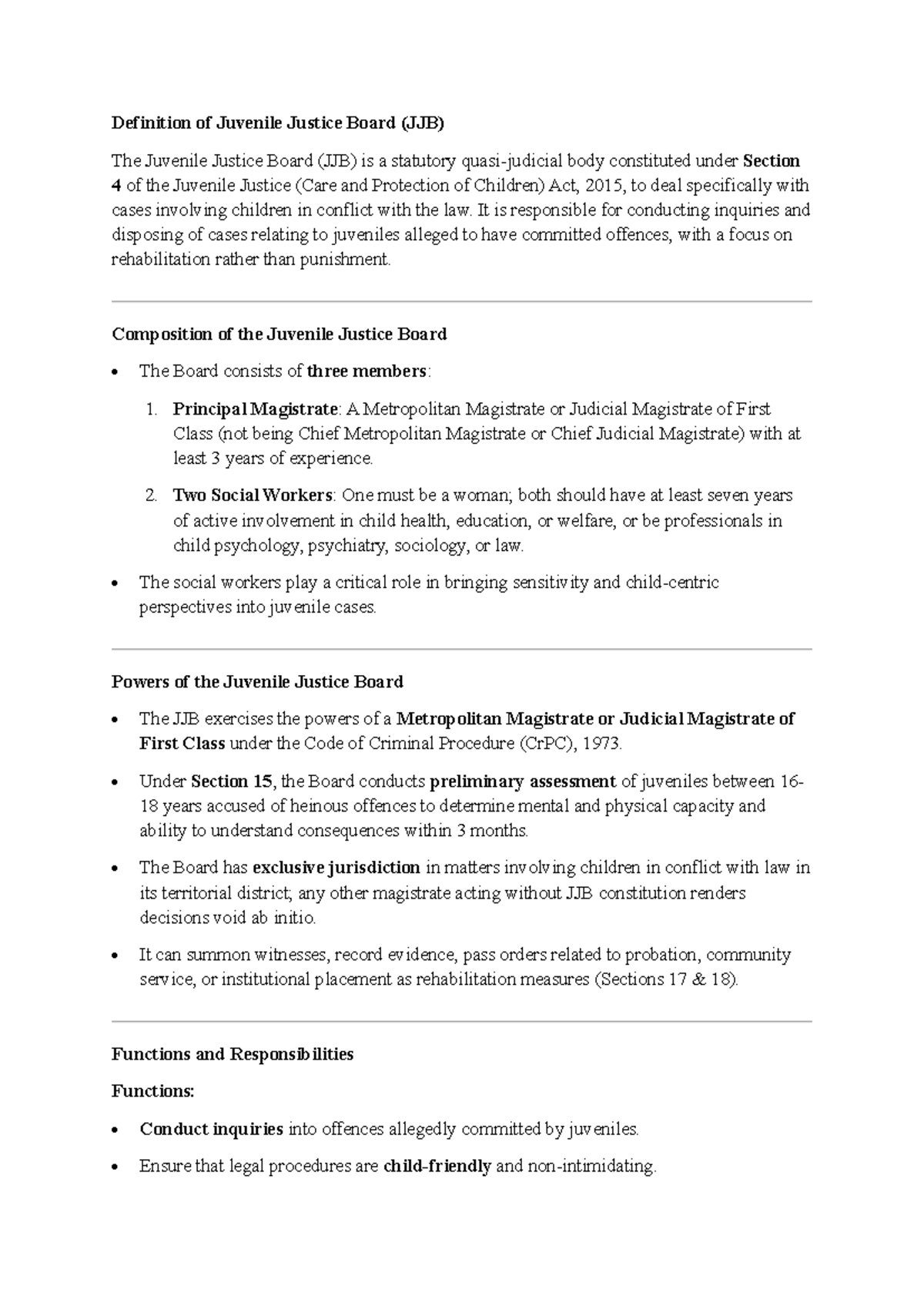 Understanding the Juvenile Justice Board (JJB) and Its Functions - Studocu