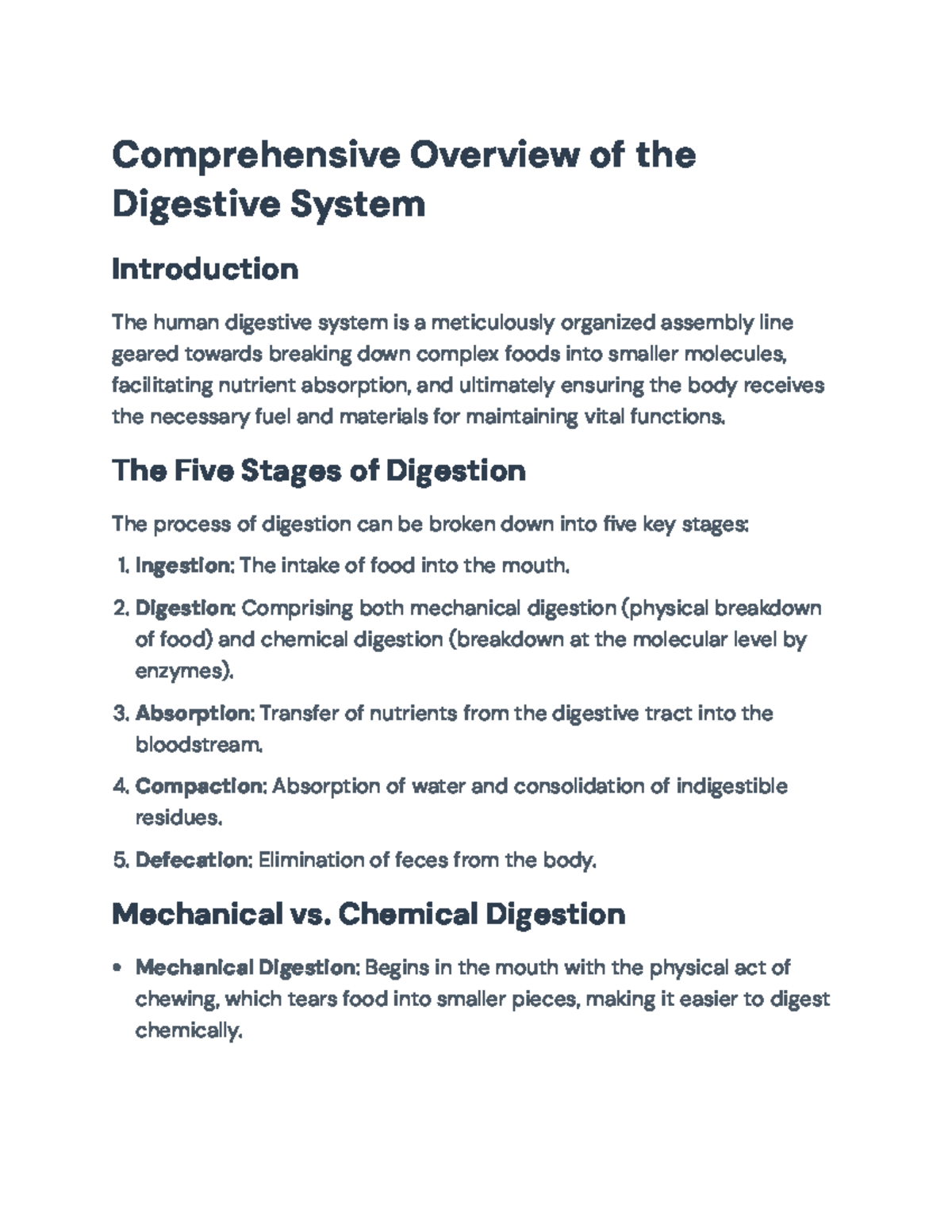 Comprehensive Overview of the Digestive System (BIO101 Lecture Notes ...