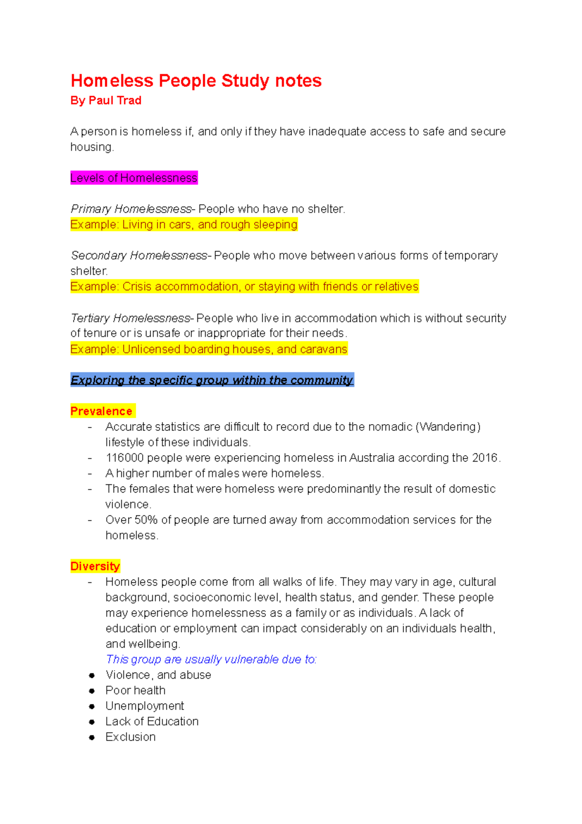 CAFS 101 Homelessness Study Notes: Issues, Needs, and Solutions - Studocu