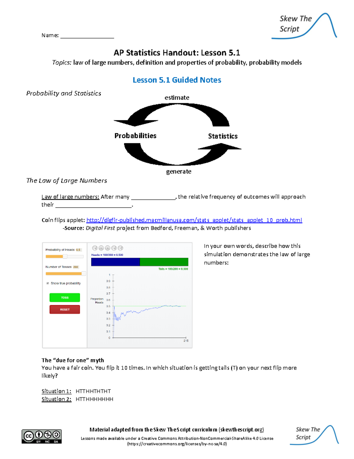 5.1 statistics handout from the university - Material adapted from the ...