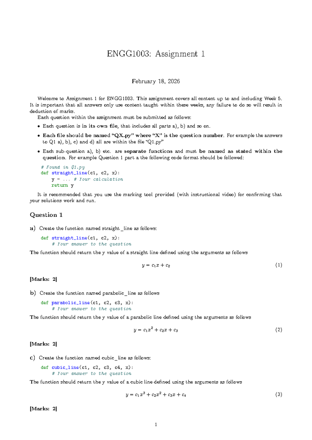 ENGG1003: Assignment 1 Overview and Guidelines for Submission - Studocu