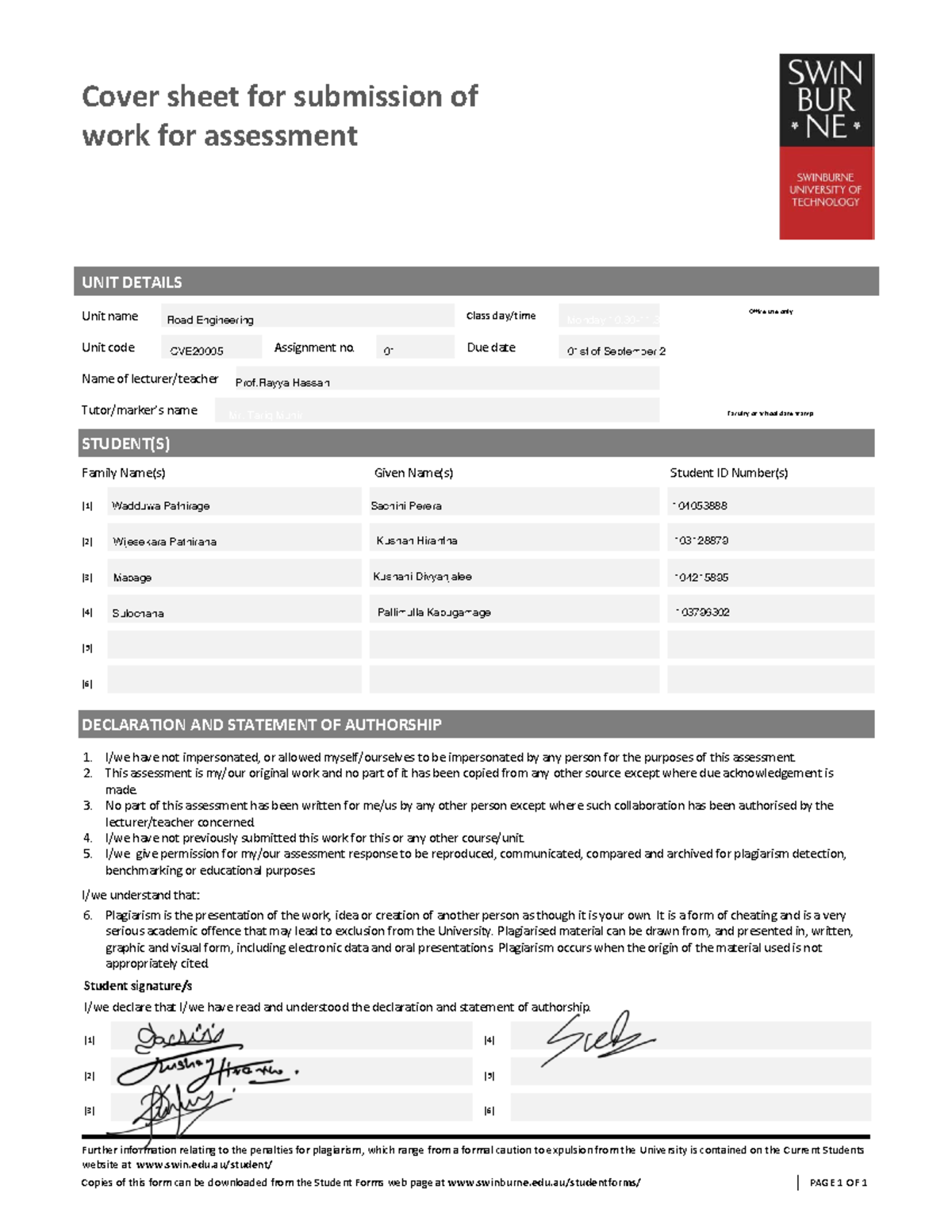 35 group project - Cover sheet for submission of work for assessment ...