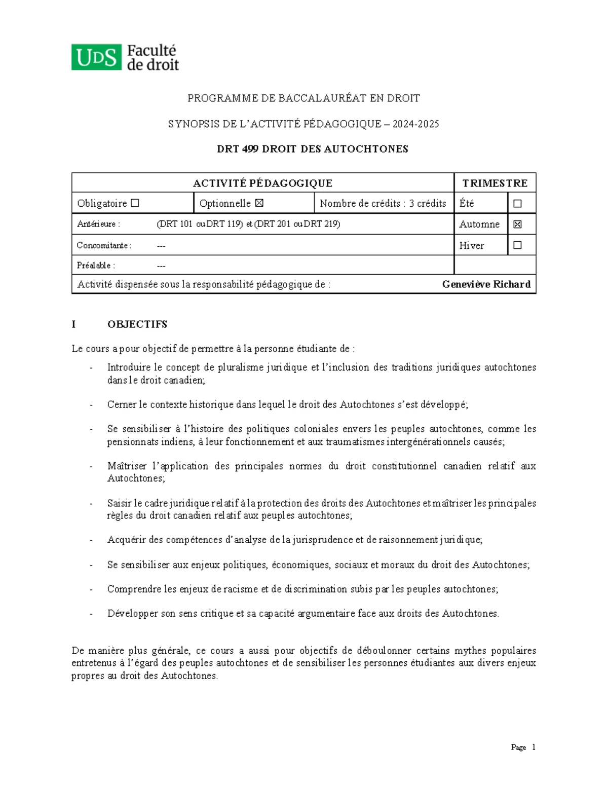 DRT 506 - Plan de cours et Résumé - Droit de la Protection du ...