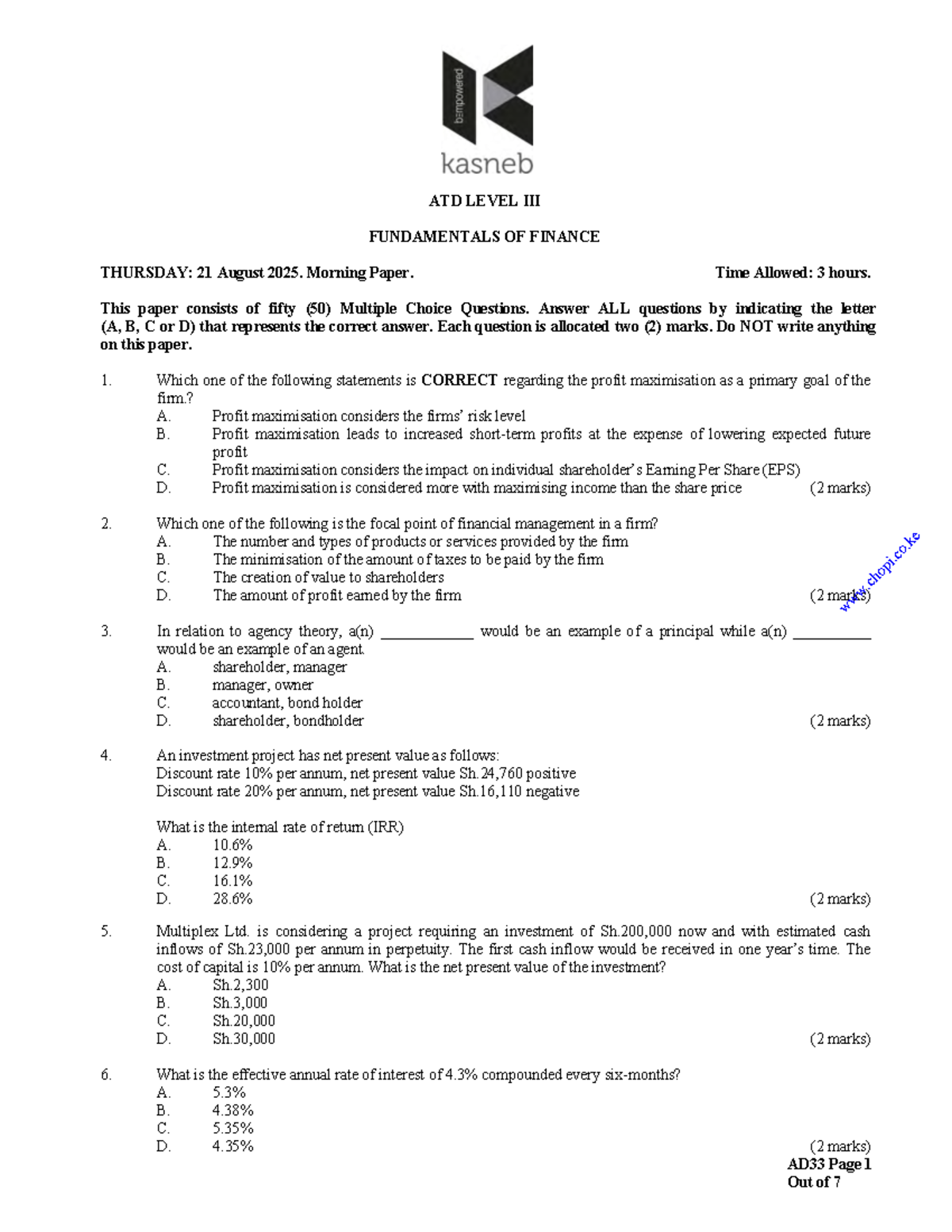 ATD LEVEL FUNDAMENTALS OF FINANCE: PAST EXAM PAPERS & QUESTIONS - Studocu