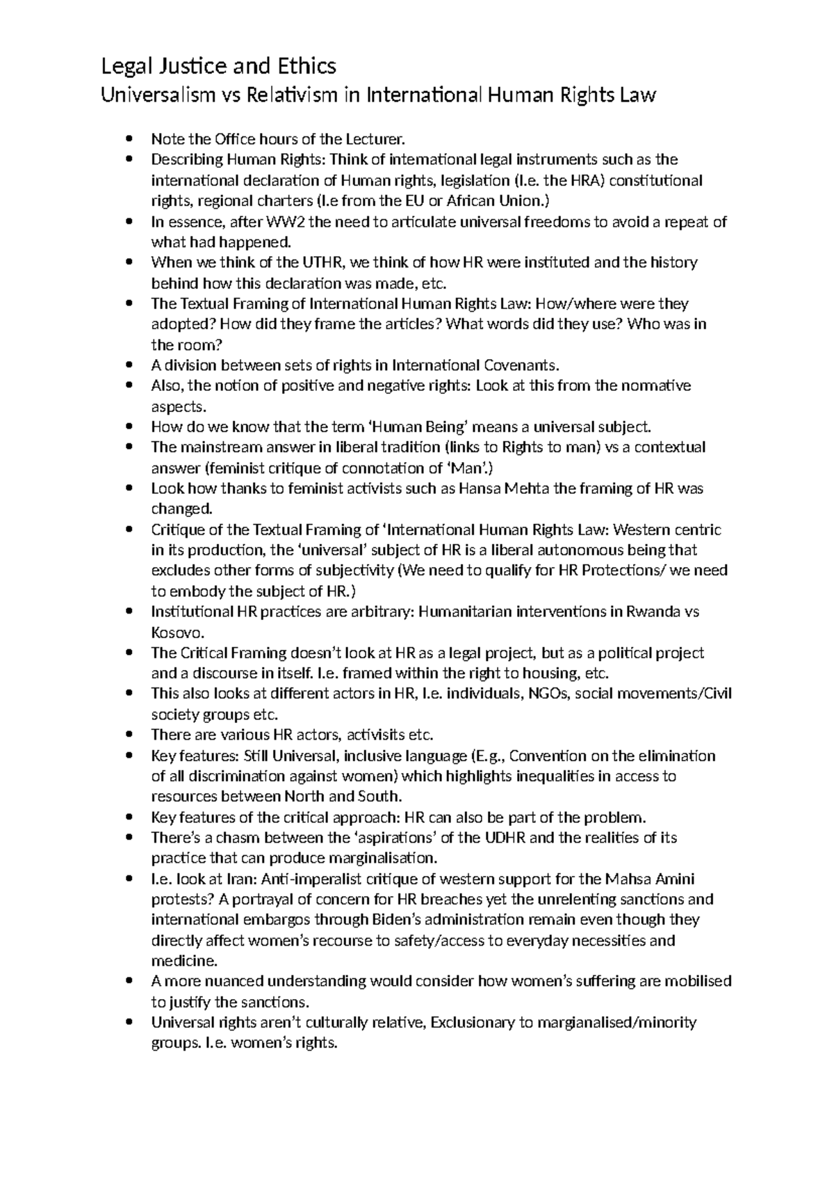 LJE - Week 5 Lecture Notes: Universalism vs Relativism in Human Rights ...