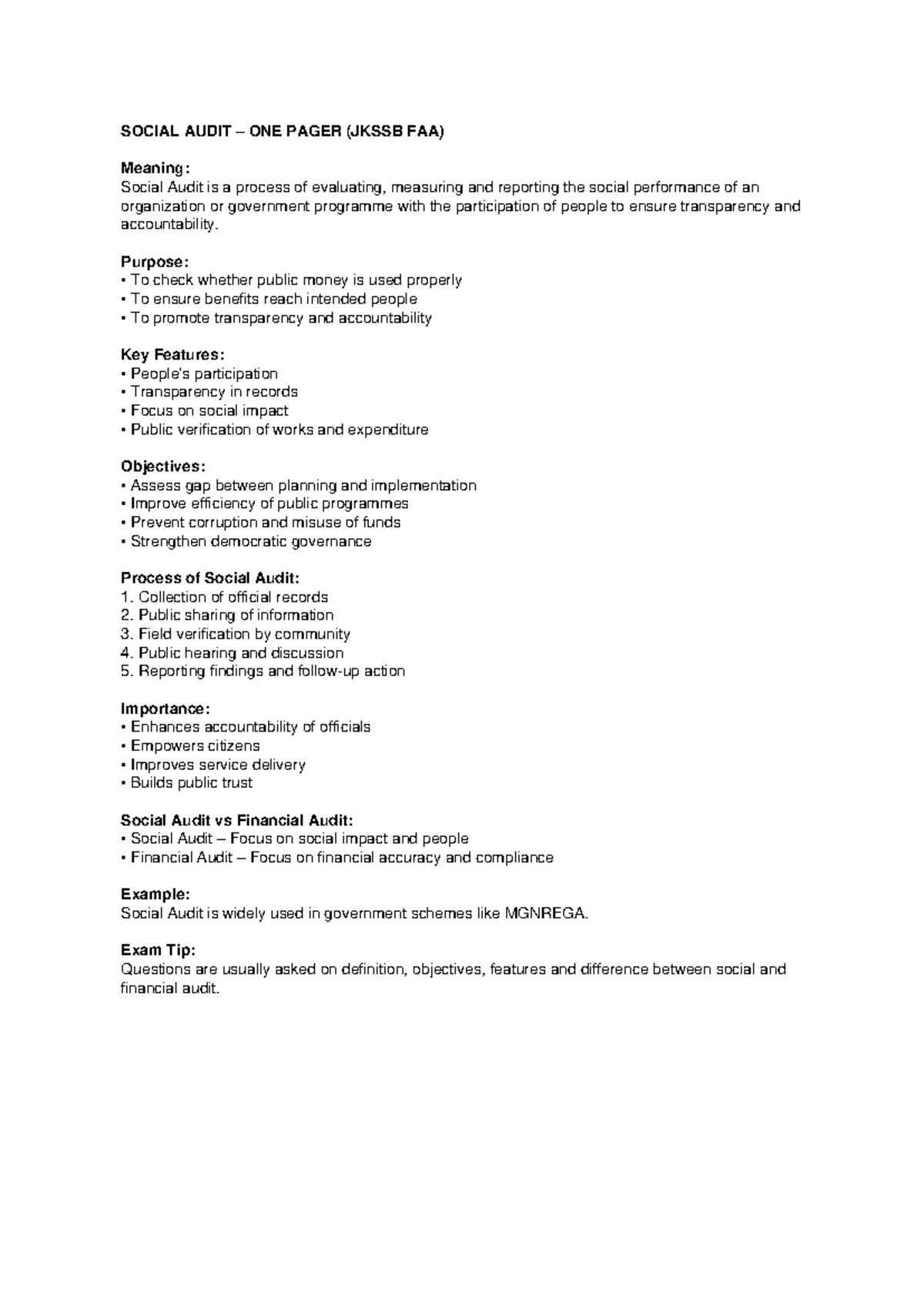 Social Audit Overview (JKSSB FAA) - Key Features & Objectives - Studocu