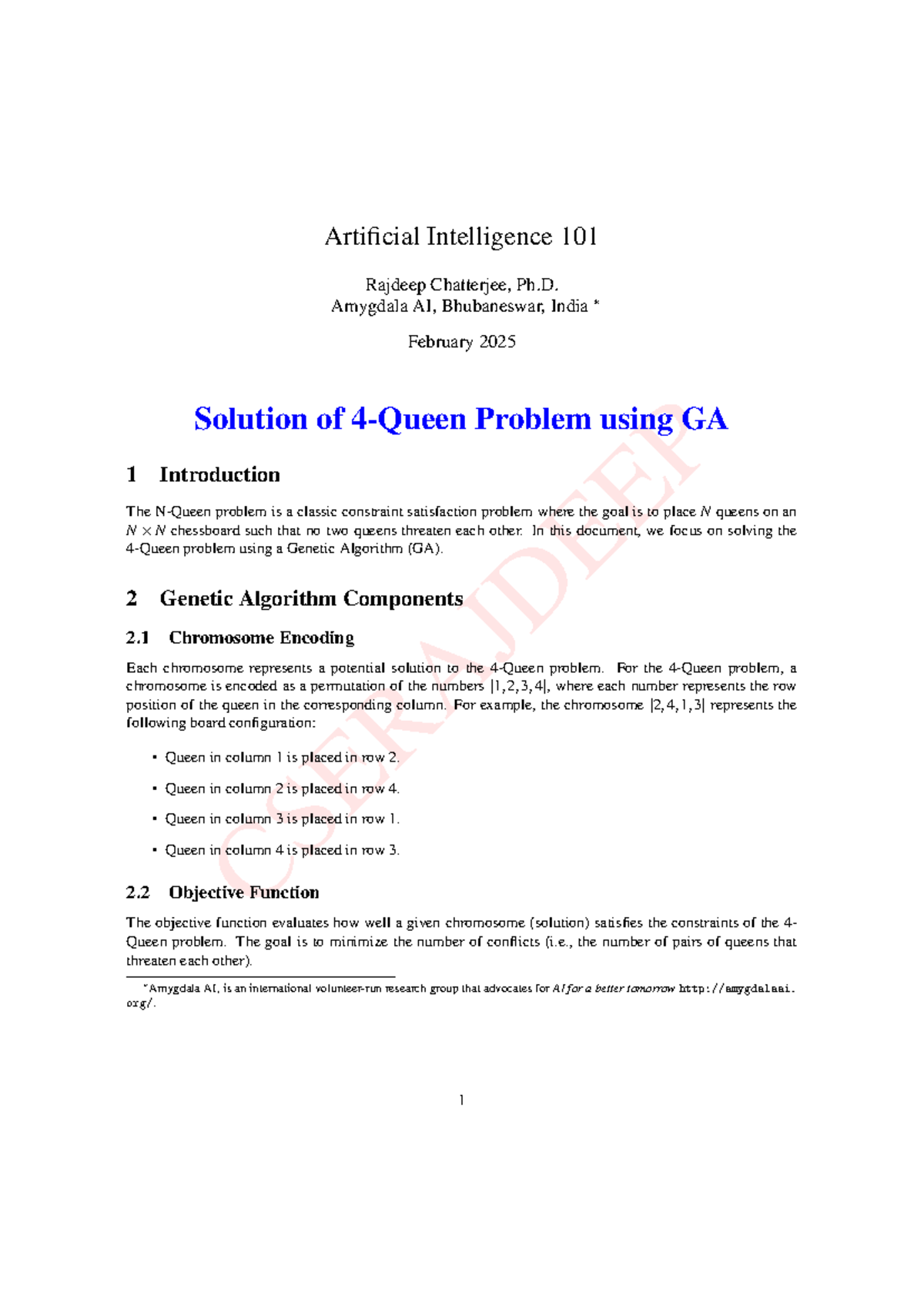 4 Queen Problem Solved Using Genetic Algorithm (GA) - AI 101 - Studocu
