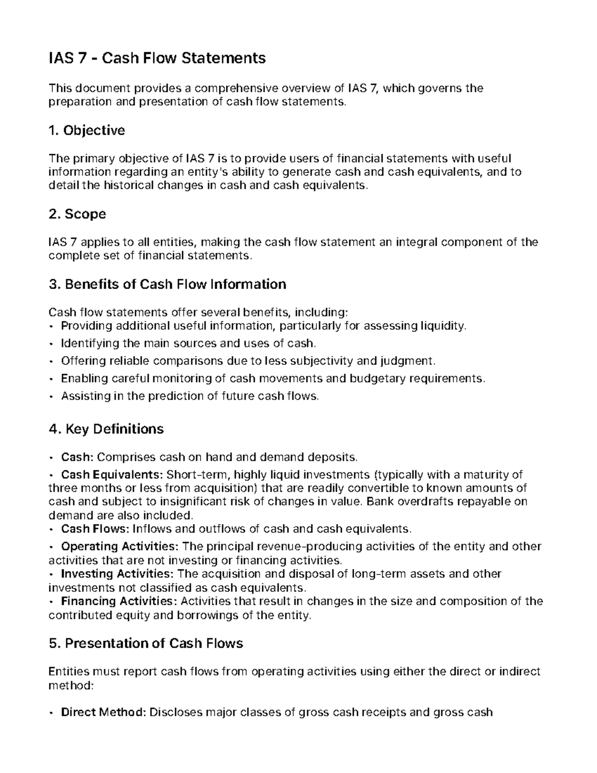 IAS 7 - Comprehensive Overview of Cash Flow Statements - Studocu