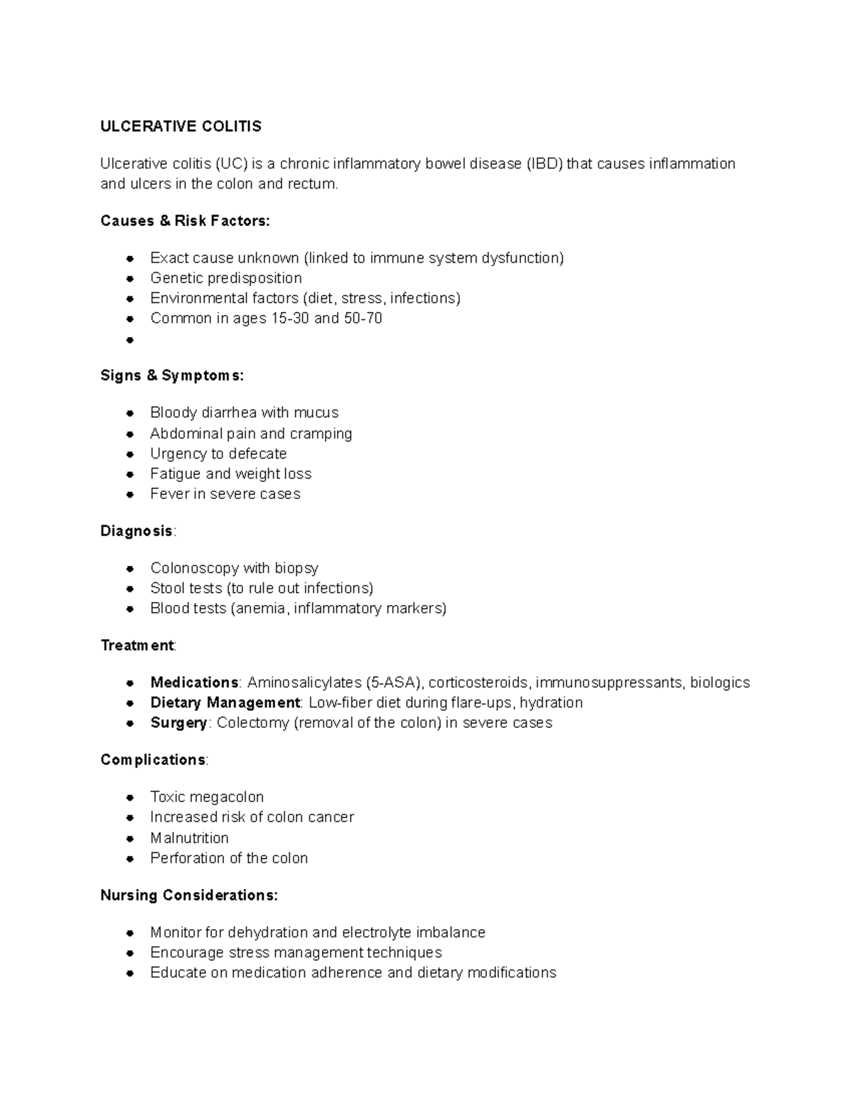 Ulcerative Colitis - Summary of Lower GI problems - ULCERATIVE COLITIS ...