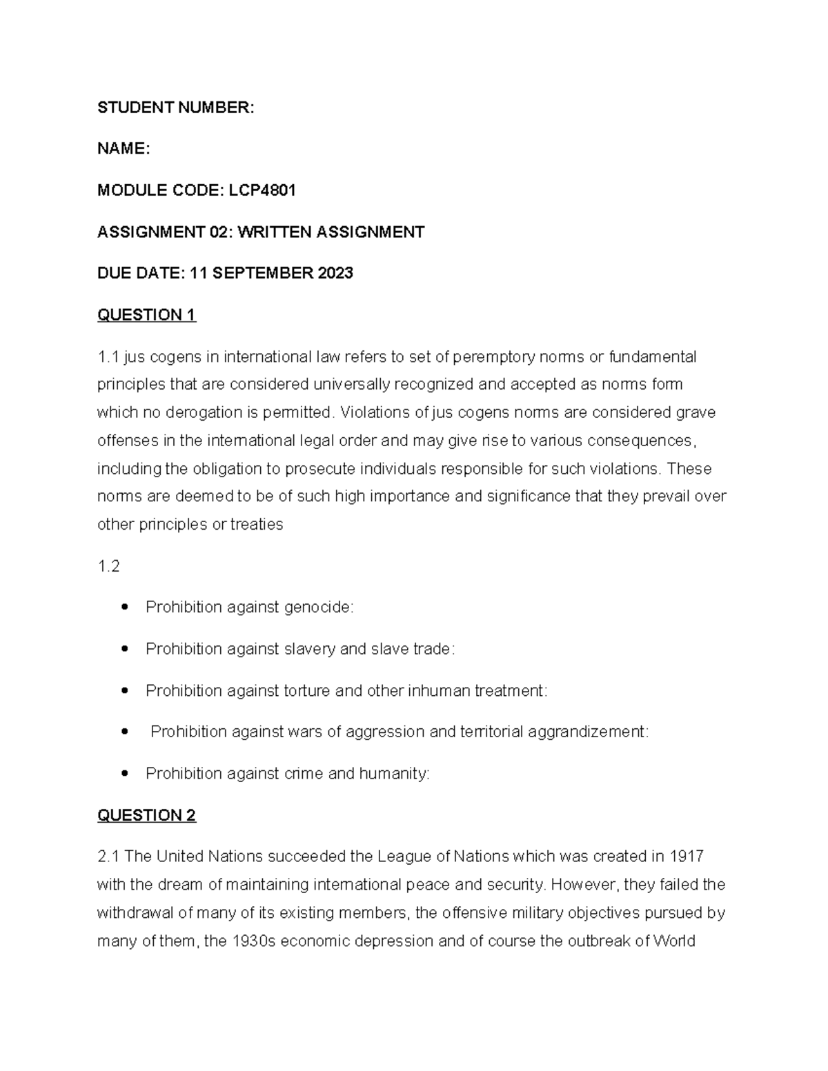 Lcp4801 assignment 2 - STUDENT NUMBER: NAME: MODULE CODE: LCP ...