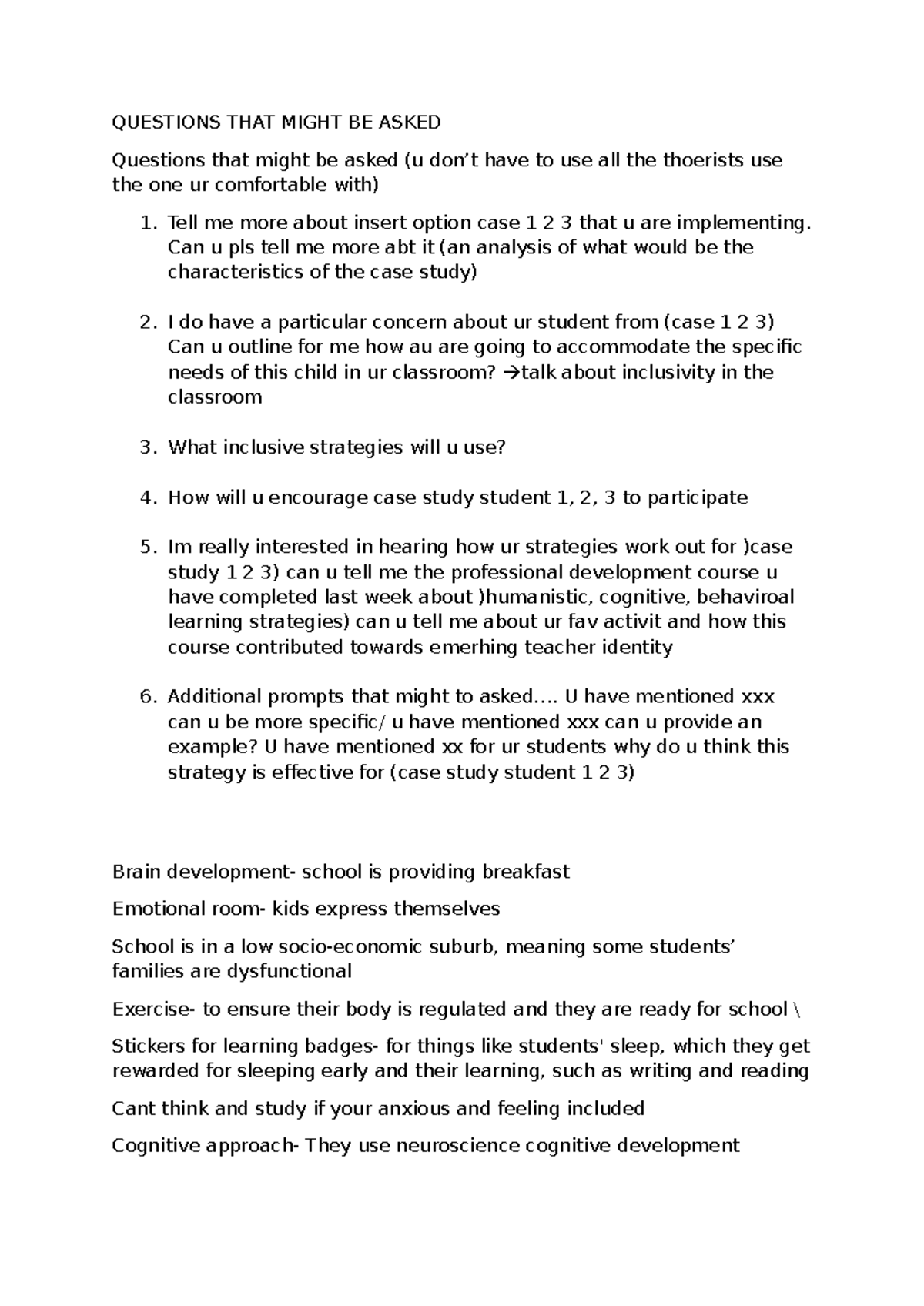 Inclusive Strategies and Case Study Analysis for Education (EDU 101 ...