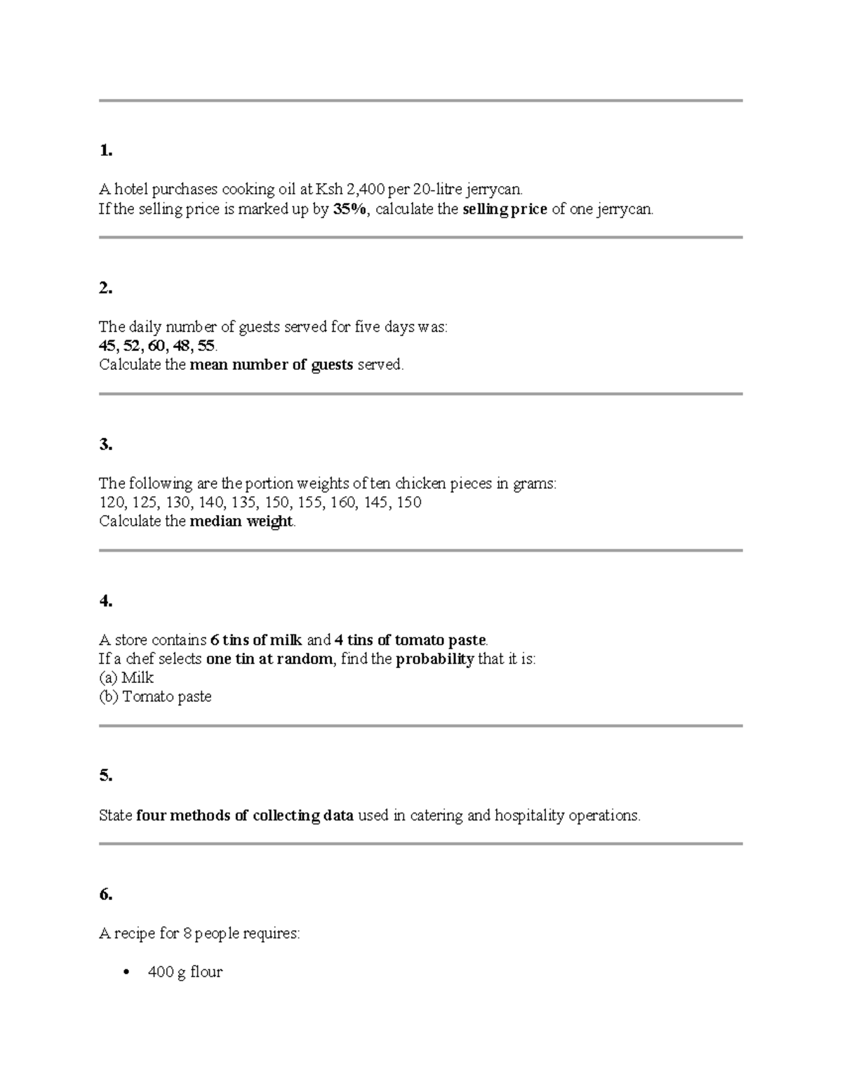 Catering Maths Notes (Catering 101) - November Exam Prep - Studocu