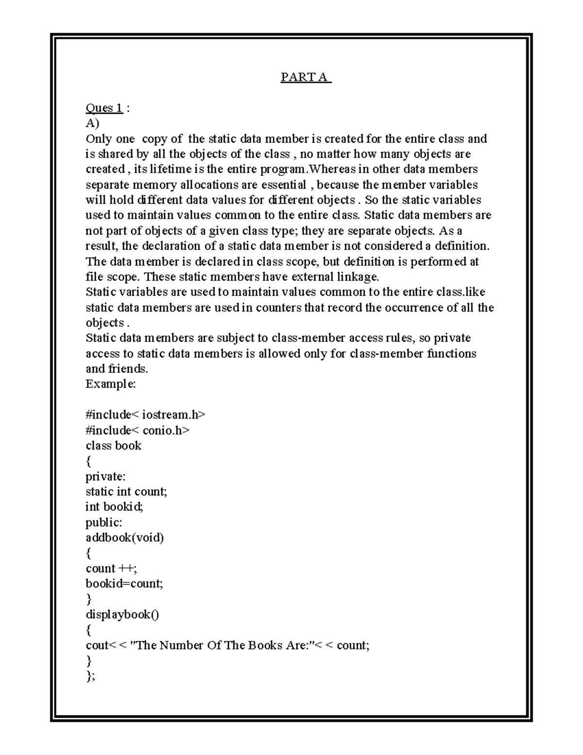 Solution Assignment -2: Static Data Members & Friend Functions - Studocu
