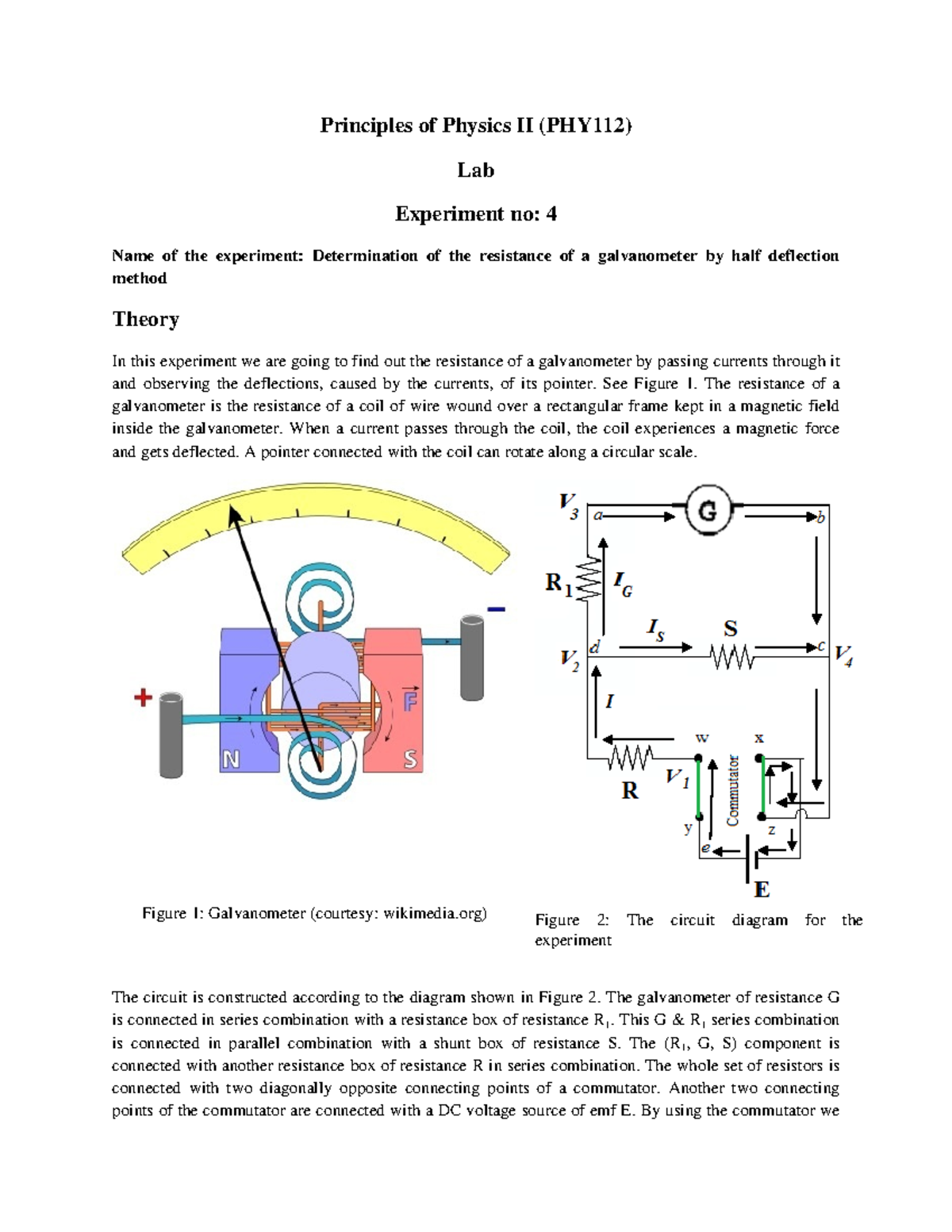 PHY112 - Lab Manual: Experiment 4 on Galvanometer Resistance ...