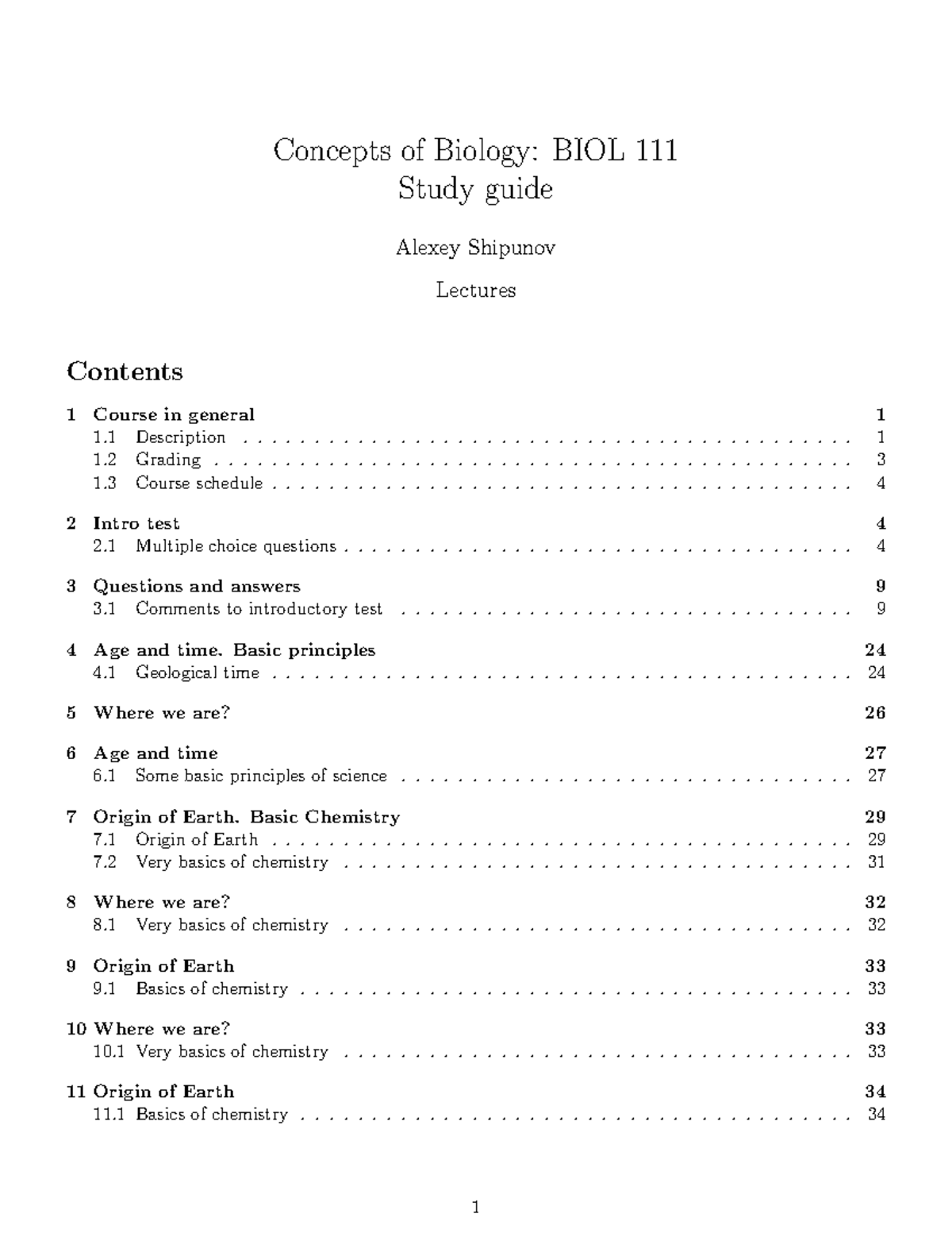 Study Guide for BIOL 111: Concepts of Biology and Course Details - Studocu