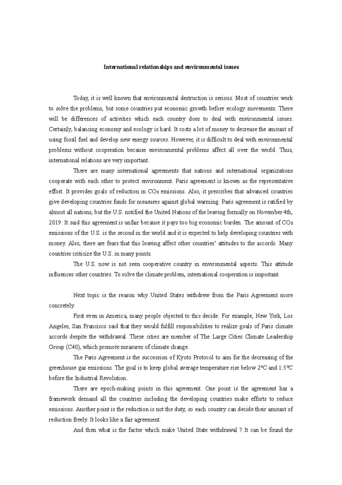Group Paper on Int'l Relations and Environmental Issues: Key Insights ...
