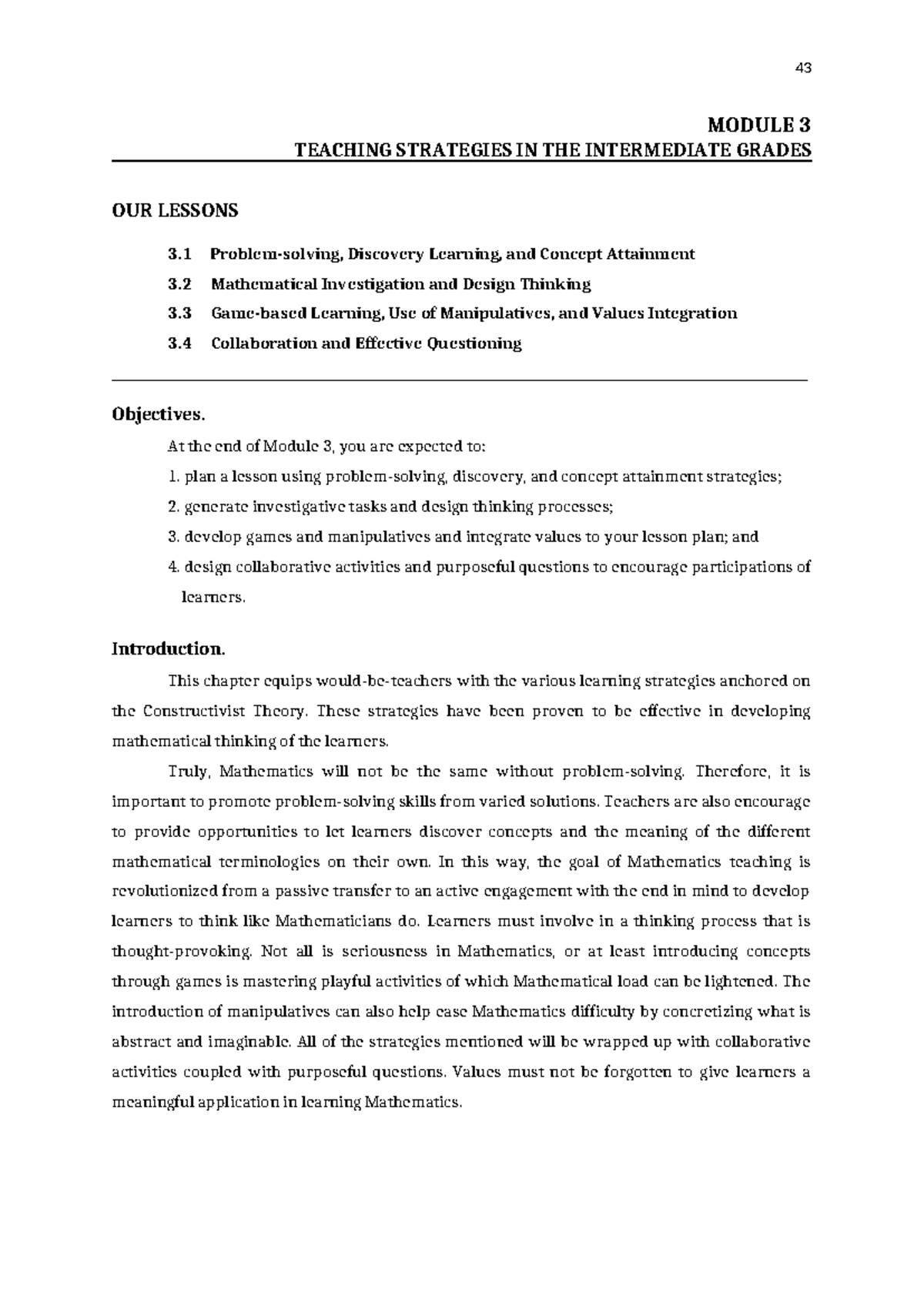 Teaching Strategies in Math (MAT 5) - Module 3 Insights and Activities ...