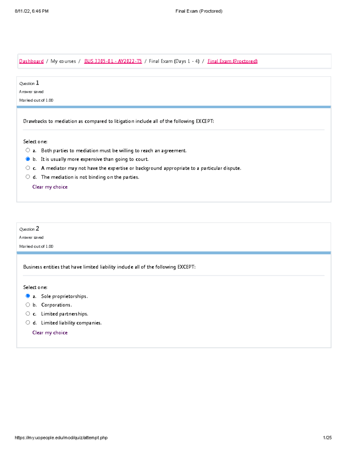 BUS 3305 Business Law & Ethics Final Exam Study Guide (Proctored) - Studocu