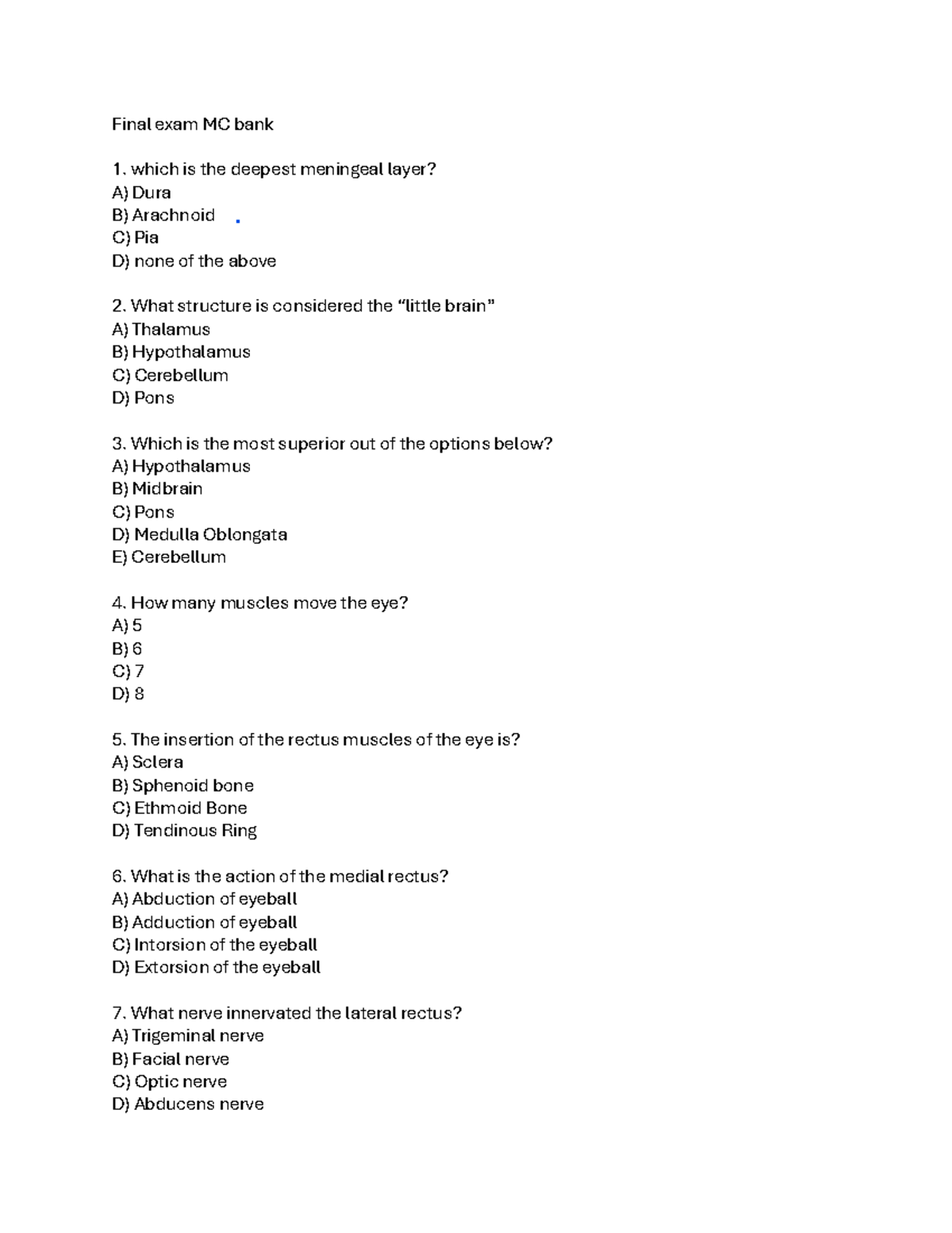 MC 22 - Final Exam Multiple Choice Questions on Anatomy - Studocu