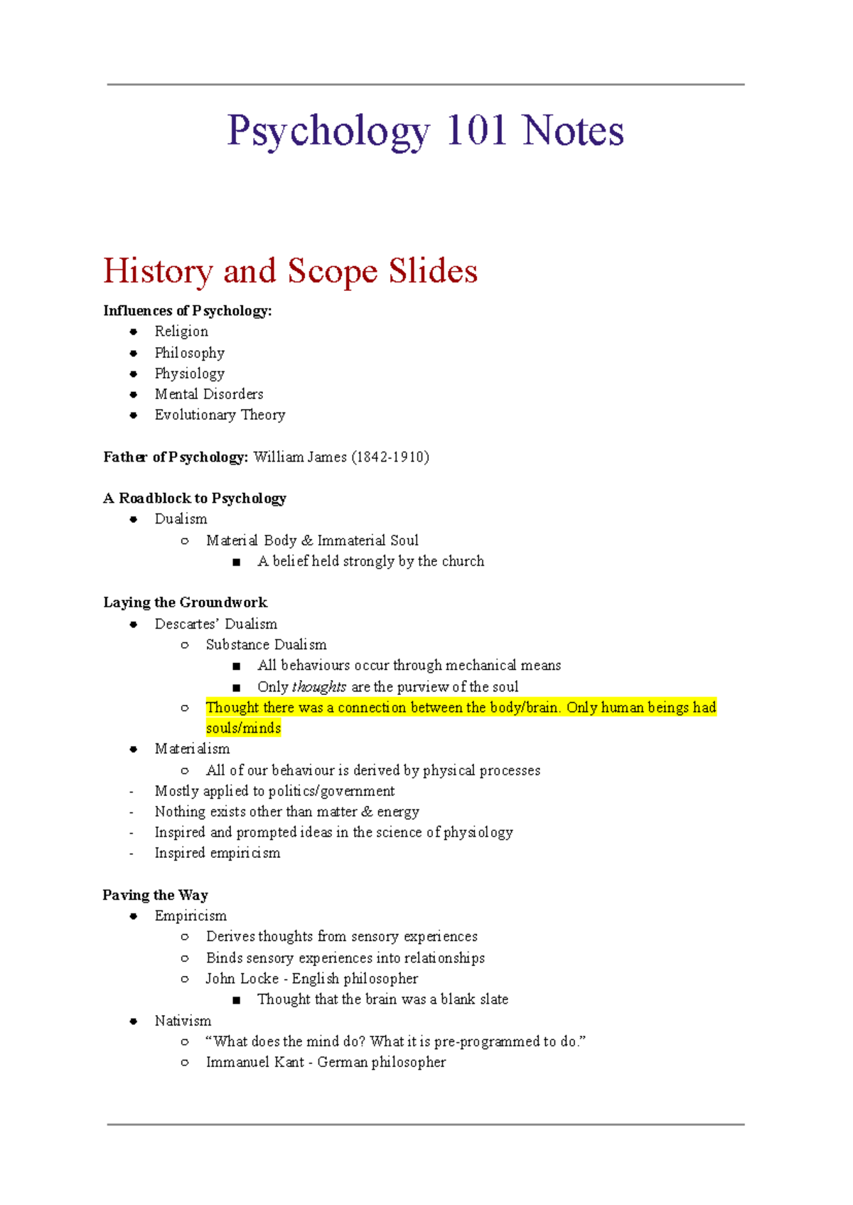 Psychology 101 Final Exam Notes: History, Scope, and Influences - Studocu