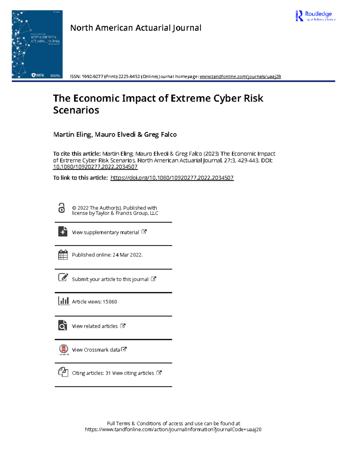 Economic Impact Analysis of Extreme Cyber Risk Scenarios (NAAJ 27:3 ...