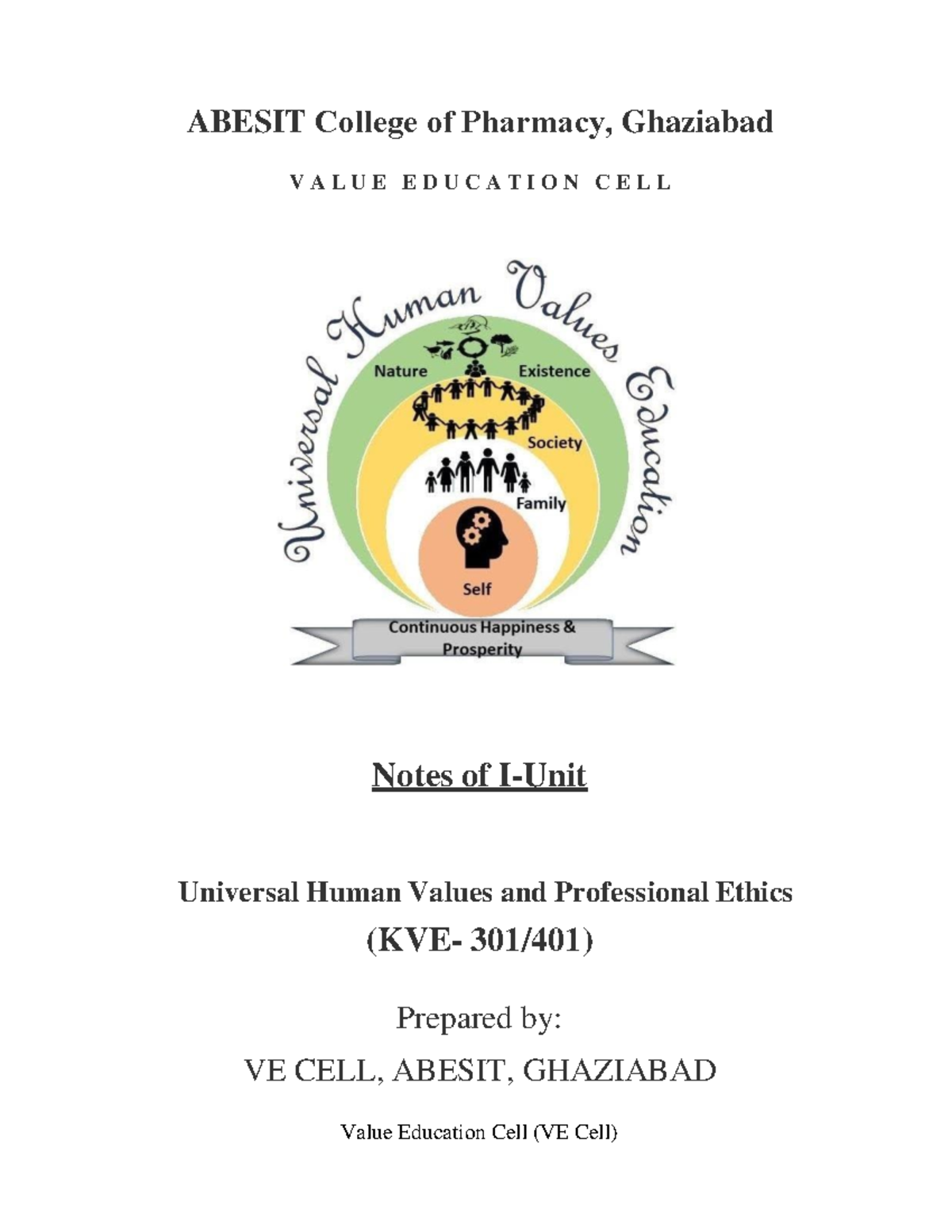 UHVPE 101: UNIT-I Notes on Universal Human Values & Professional Ethics ...