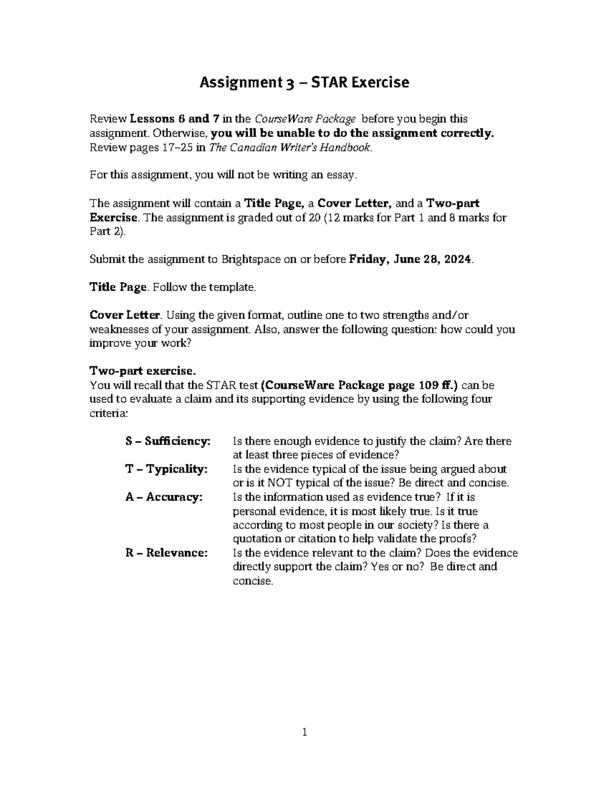 Assignment 3 - ,,,,, - 1 Assignment 3 – STAR Exercise Review Lessons 6 ...