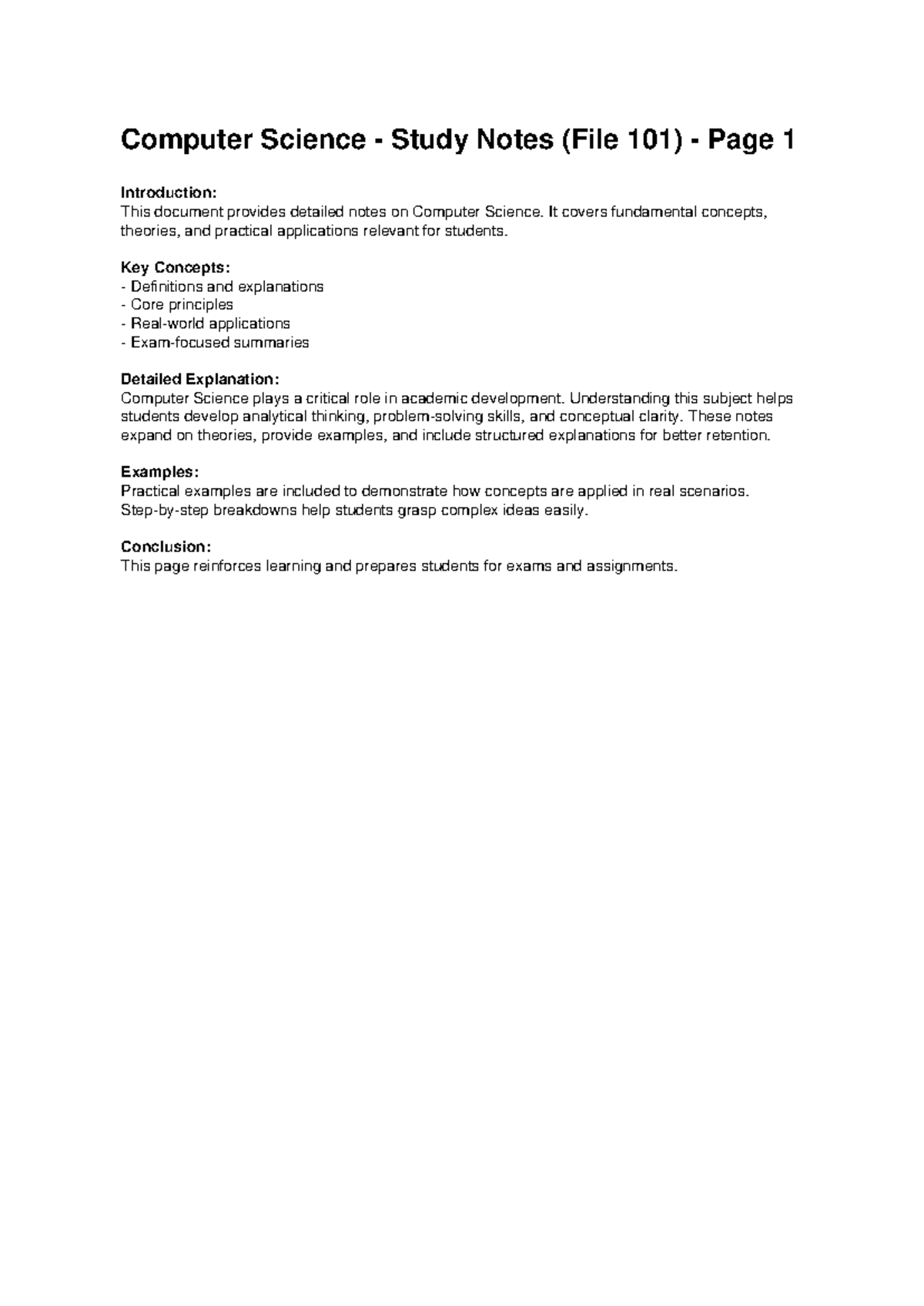Computer Science Study Notes (CS 101) - Key Concepts & Applications ...