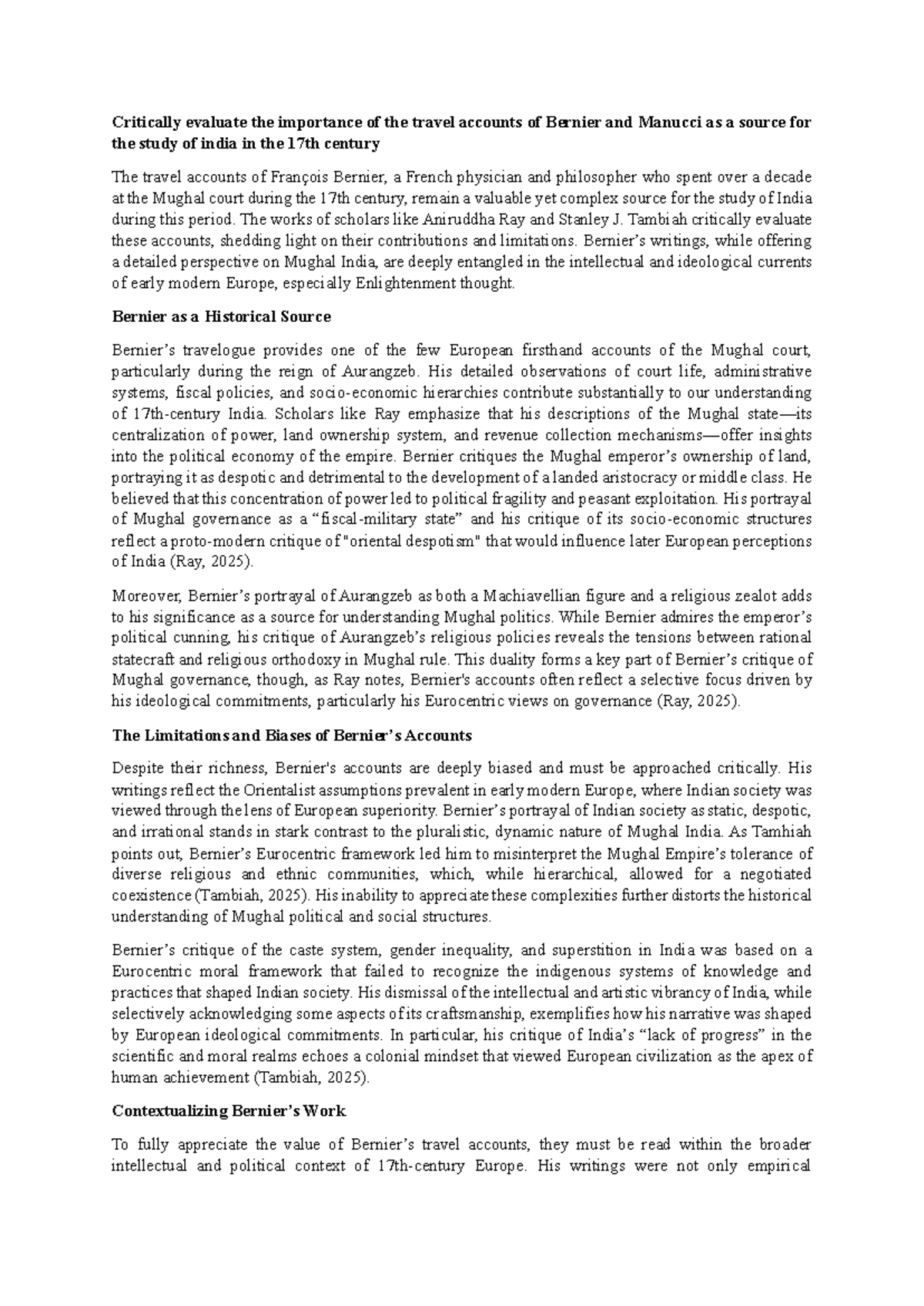 Evaluating the Travel Accounts of Bernier and Manucci on 17th Century ...