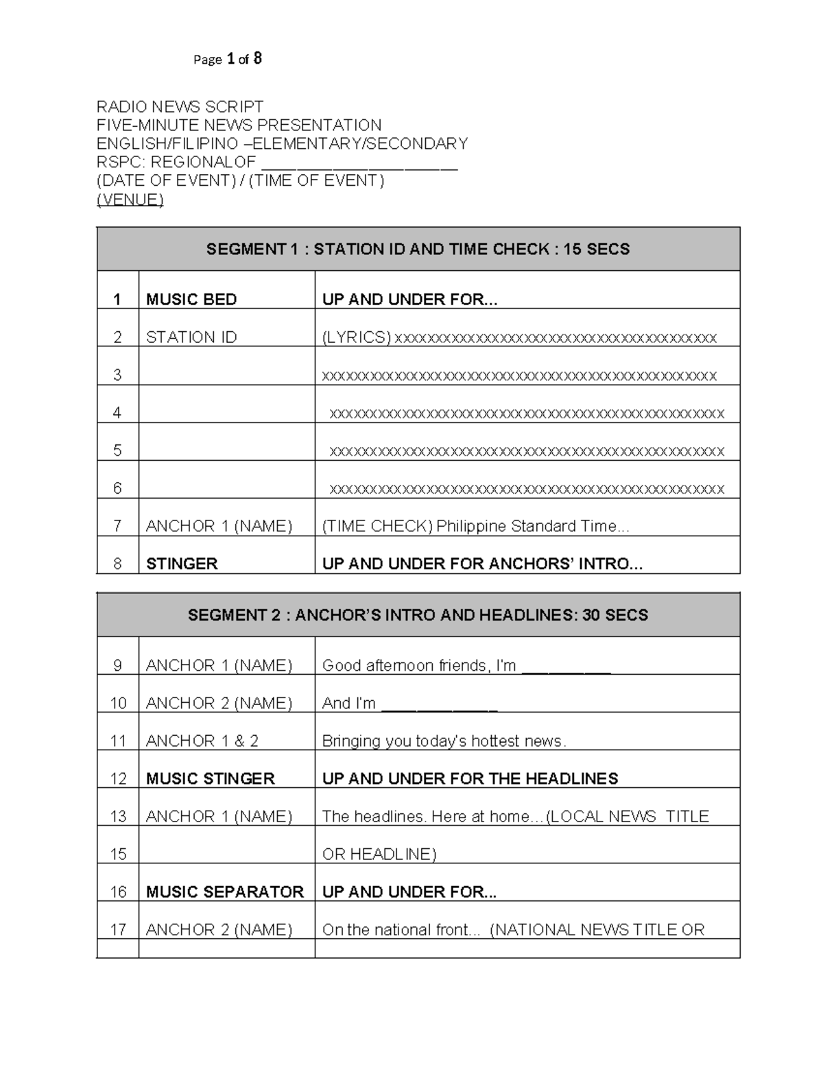 Radio News Script: Five-Minute Presentation for RSPC Event - Studocu