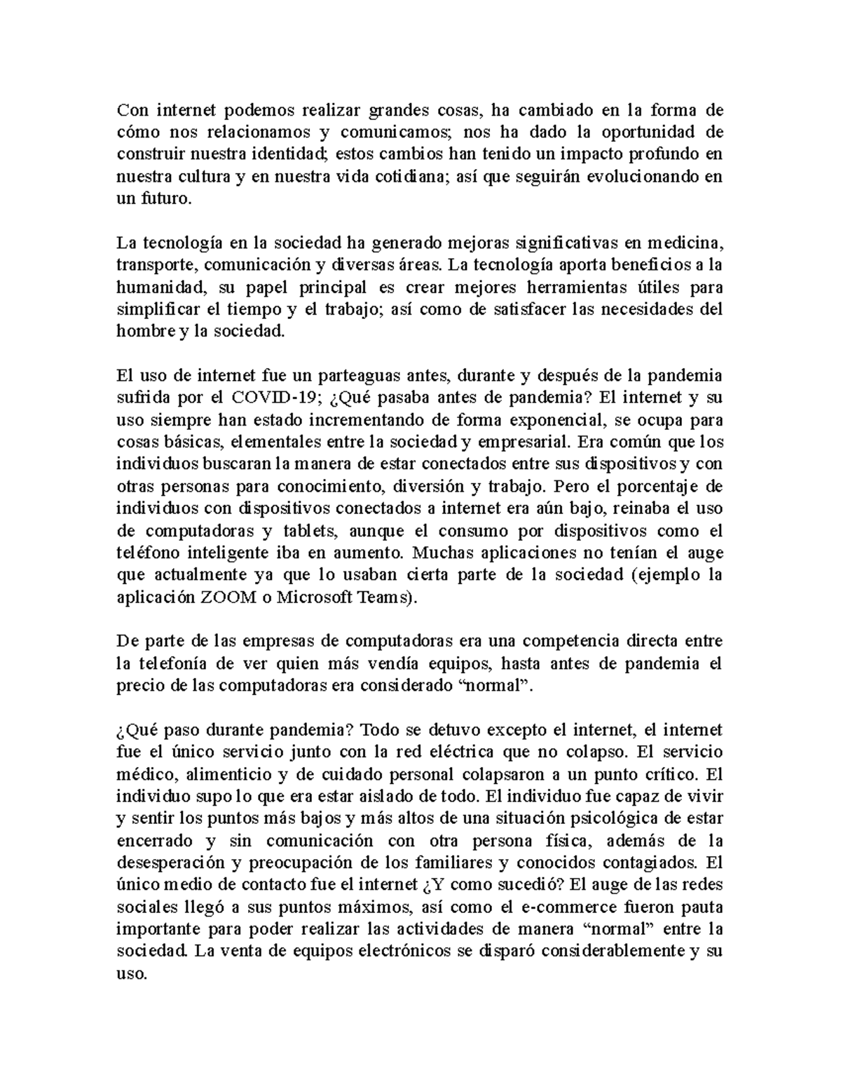 Impacto de Internet en la Sociedad: Organizaciones U5 Actividad 1 - Studocu