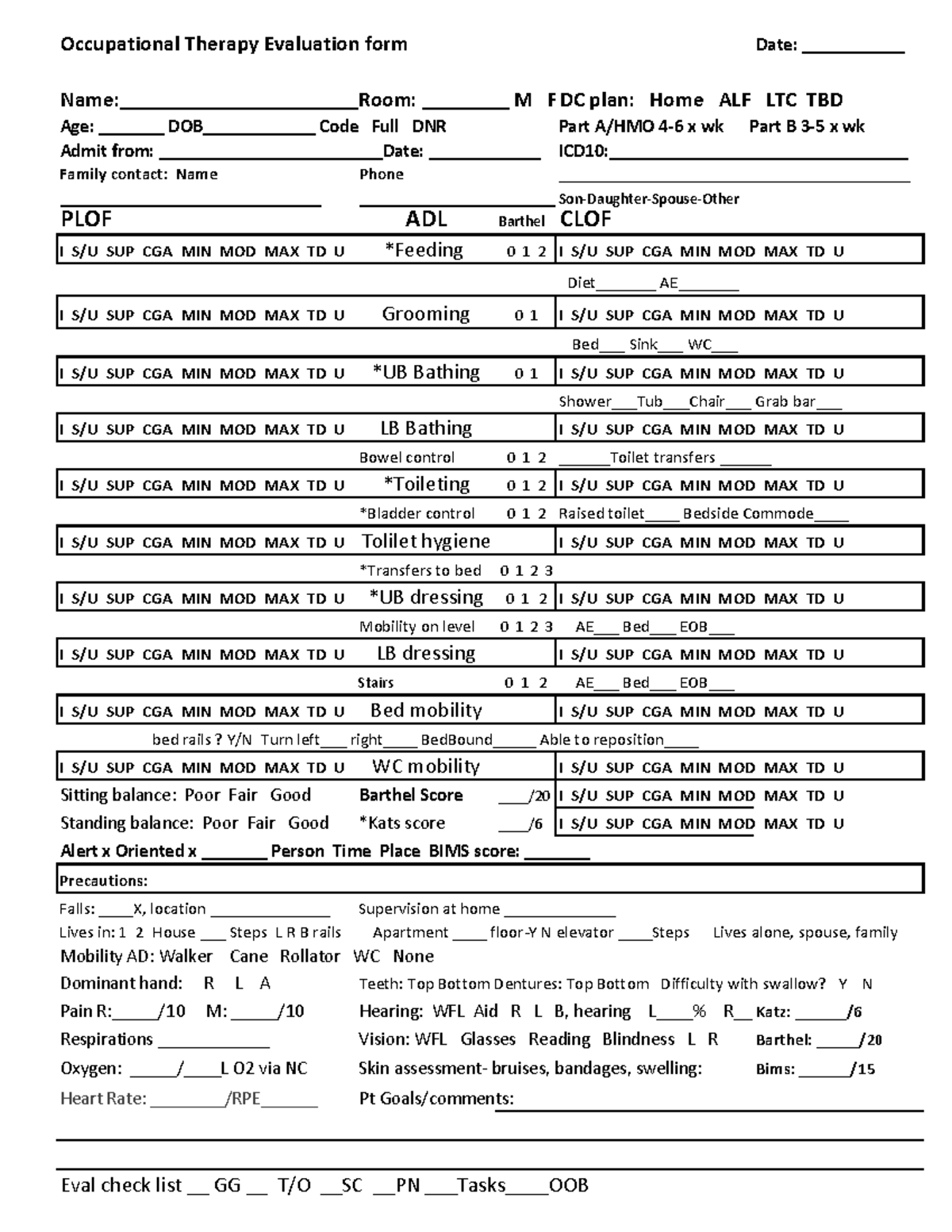OT Evaluation Form - Occupational Therapy Assessment Tool - Studocu