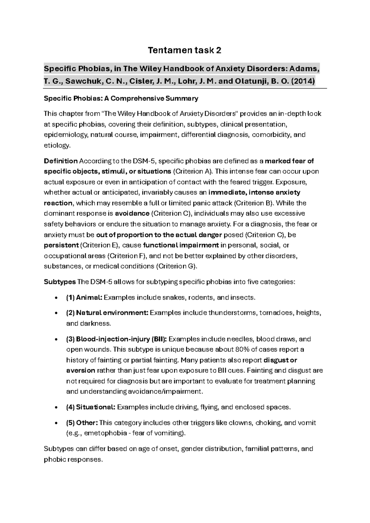 Learning Theory and Treatment Approaches for Anxiety Disorders (B.Sc ...
