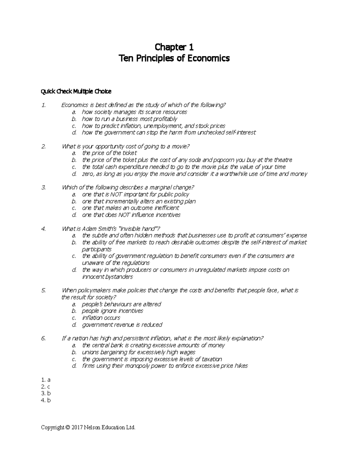 CH01 Solutions - Chapter 1 Ten Principles of Economics Quick Check ...