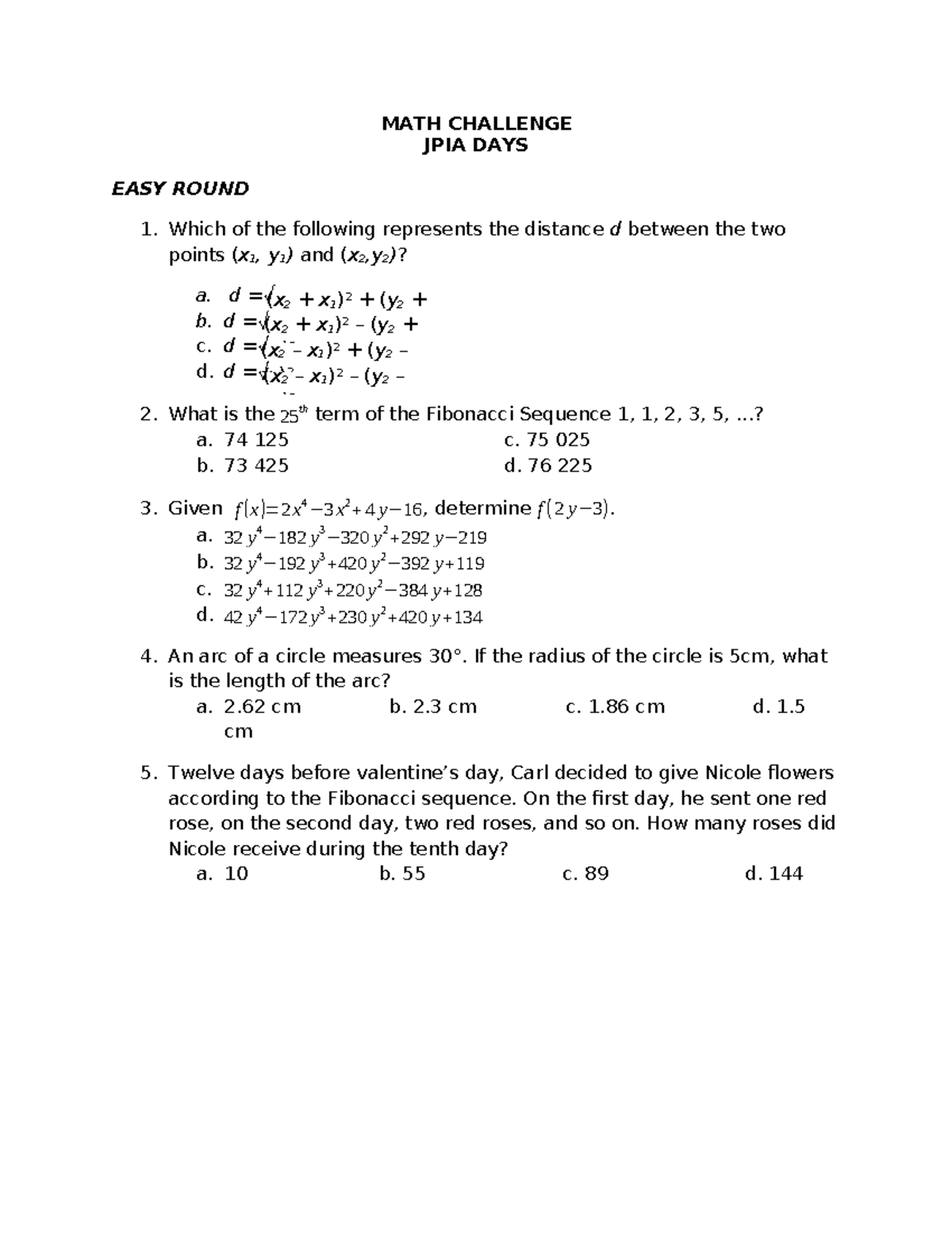 MATH Challenge - JPIA Days Easy Round 1 Practice - Studocu