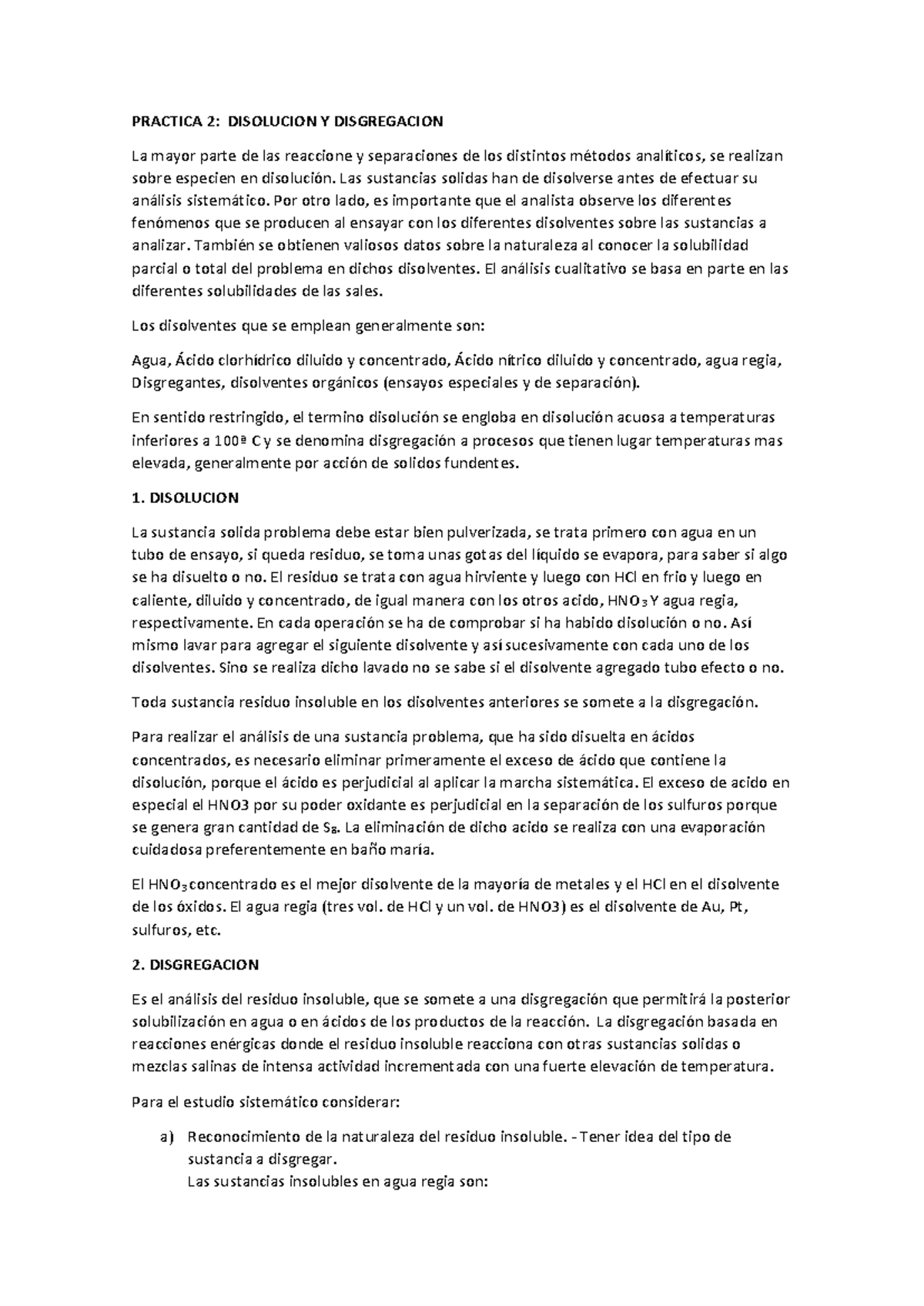 Laboratorio 2: Disolución y Disgregación de Muestras Inorgánicas - Studocu