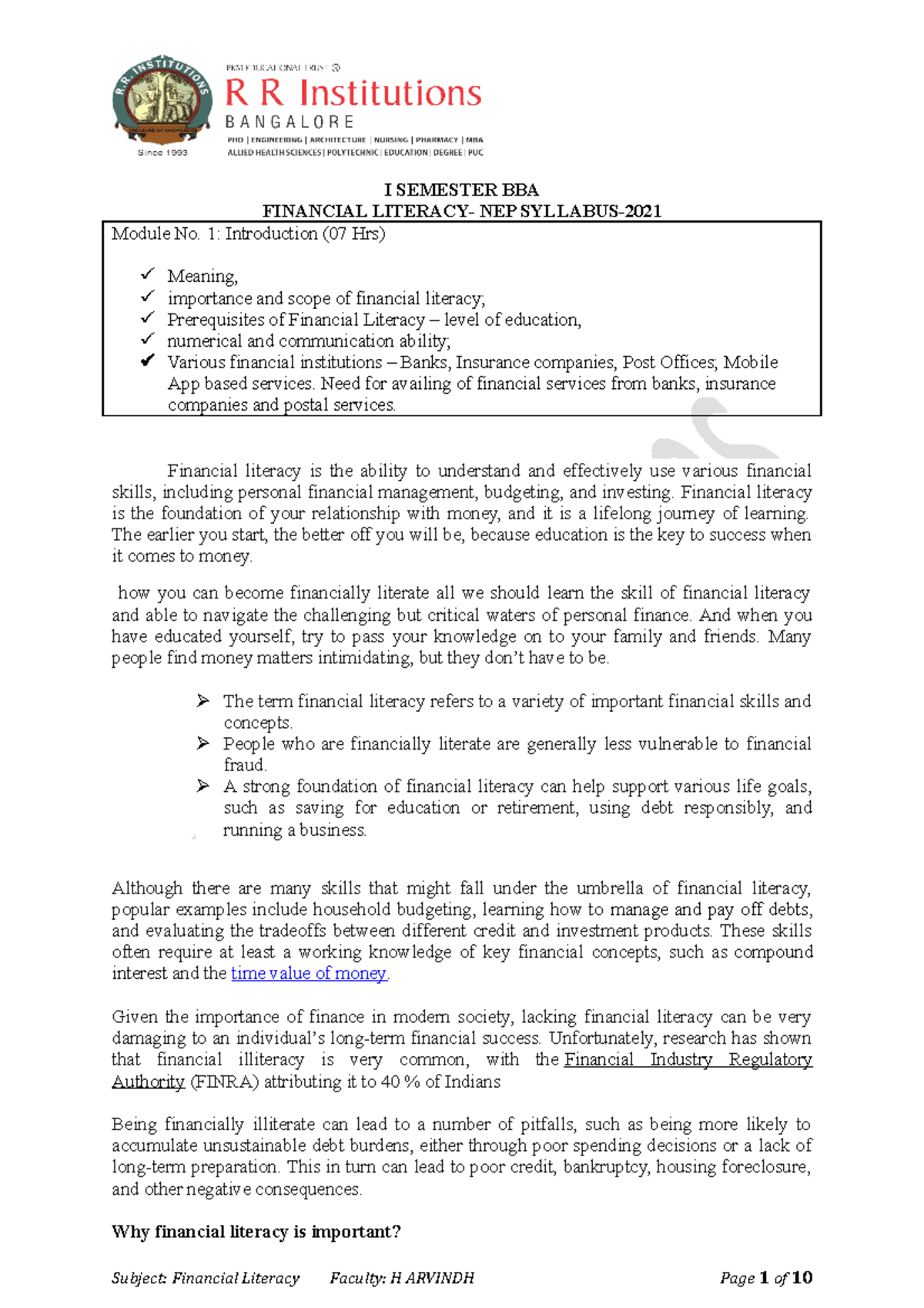 BBA Financial Literacy Notes - Unit 1 Overview & Importance of Banks ...