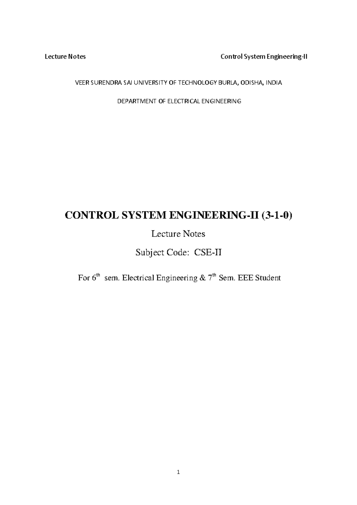 Control system engineering ii 3 1 0 - Basic Electronics - NFC-IET - Studocu
