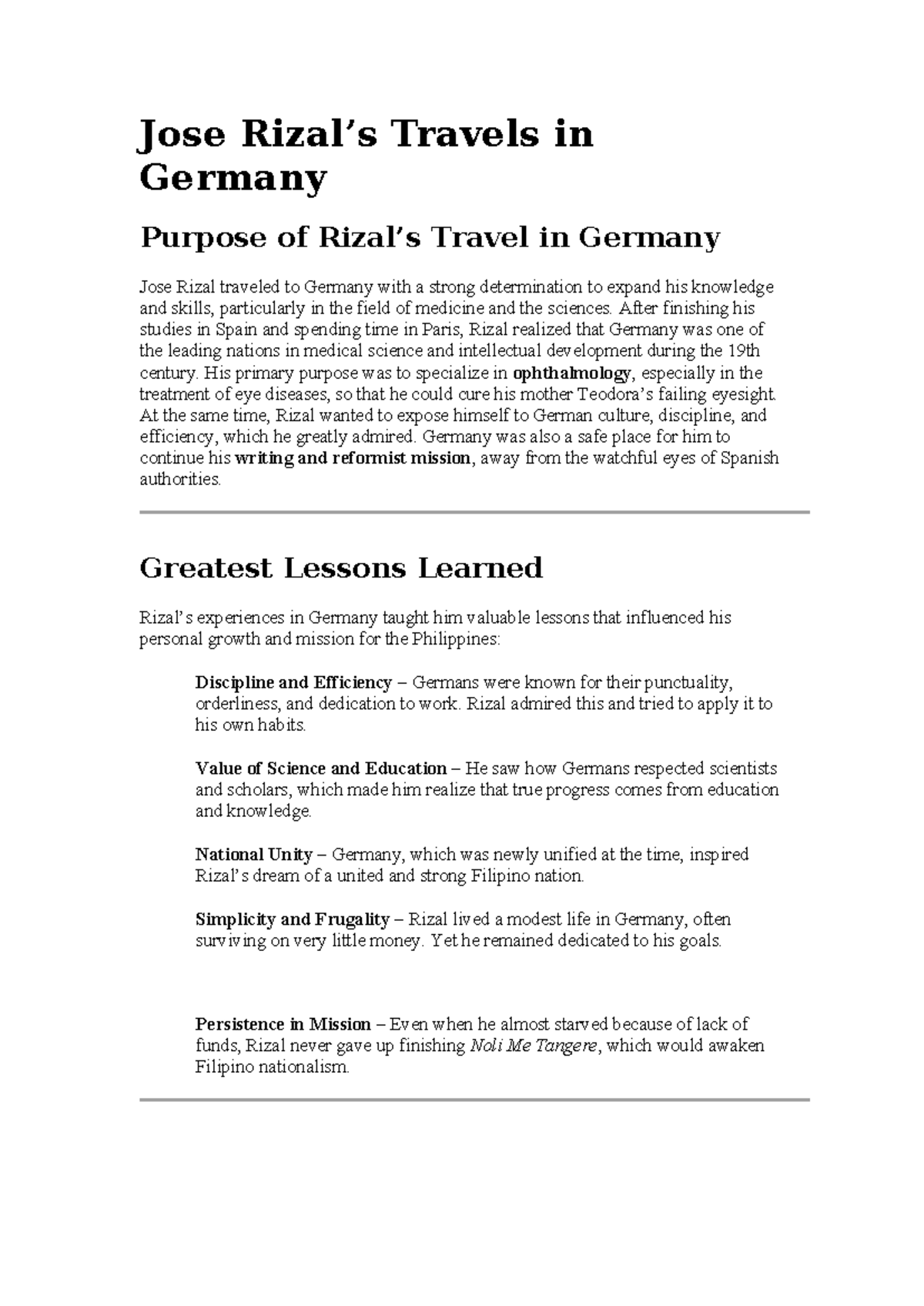 Jose Rizal's Journey in Germany: Lessons and Inspirations - Studocu