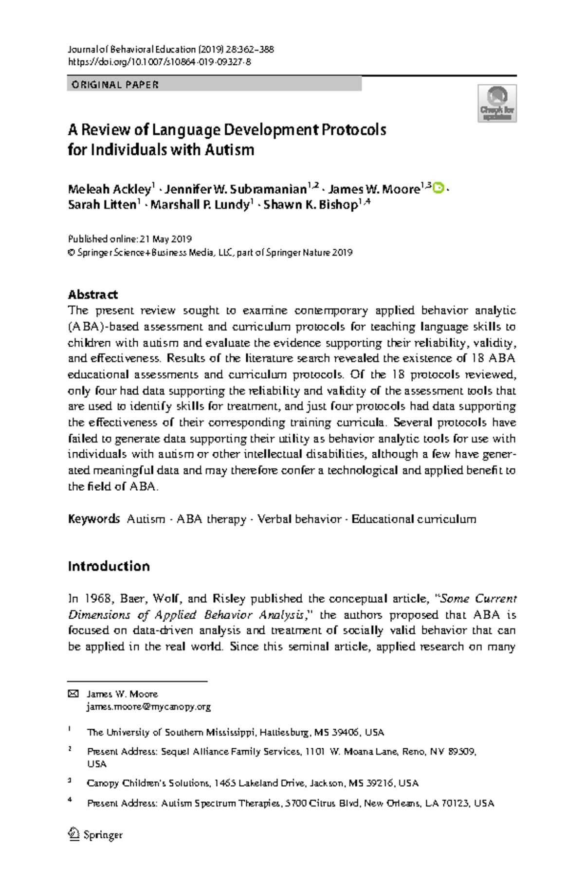 A Review of Language Development Protocols for Autism (ABA 2019) - Studocu