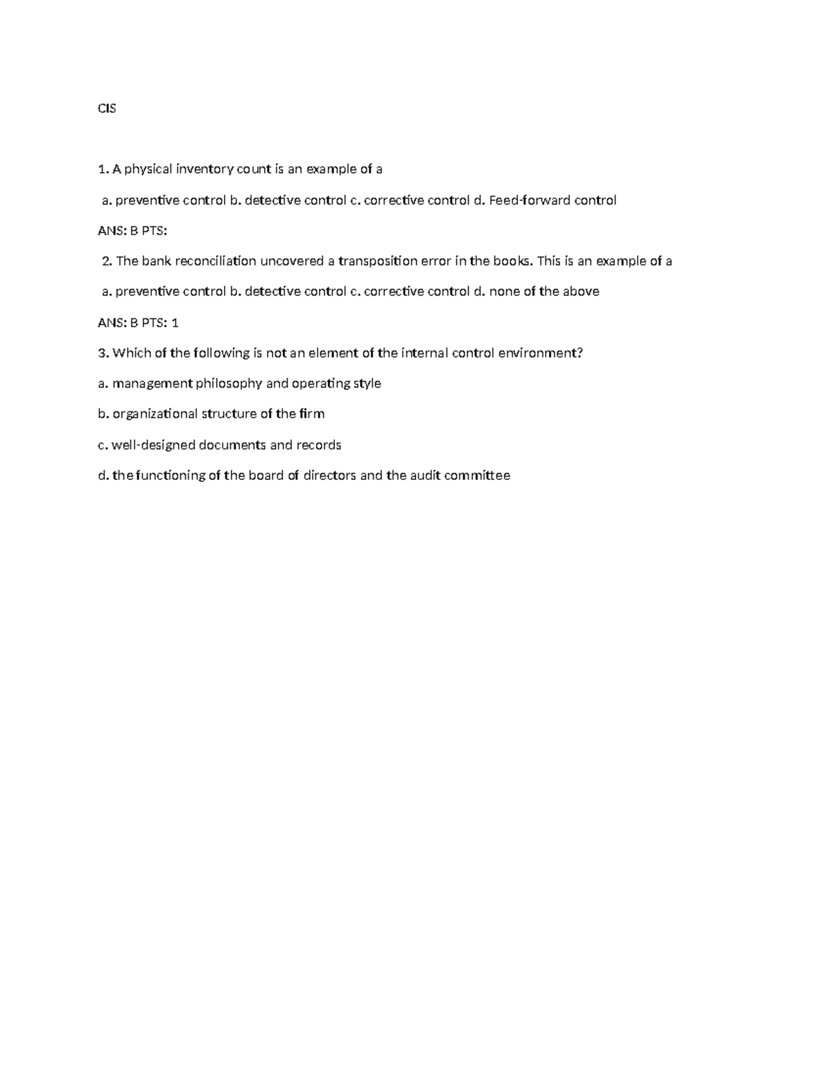 CIS 1: Understanding Internal Control Types and Environments - Studocu