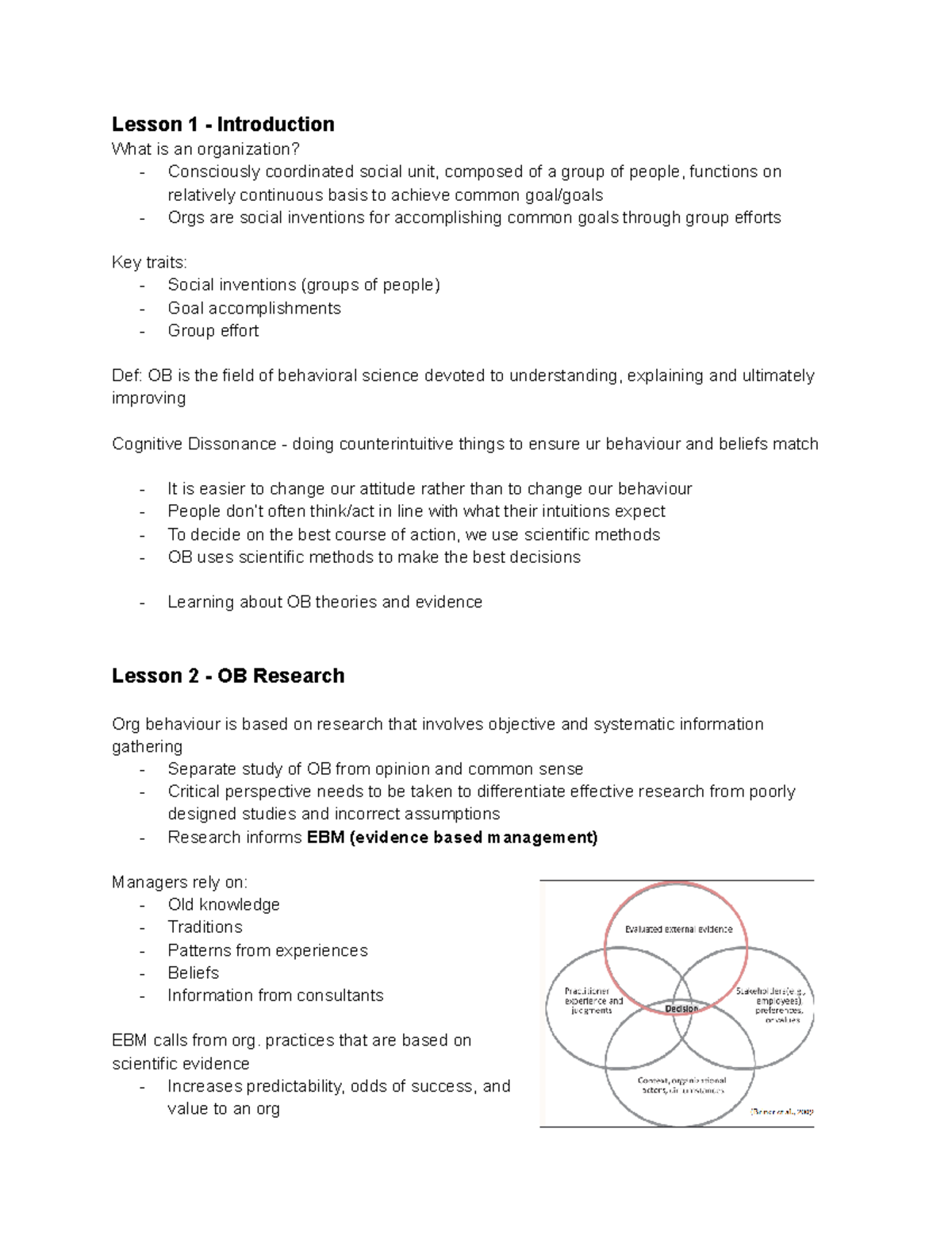 Org. Behaviour BU288 Lecture Notes: Key Concepts from Lectures 1-3 ...